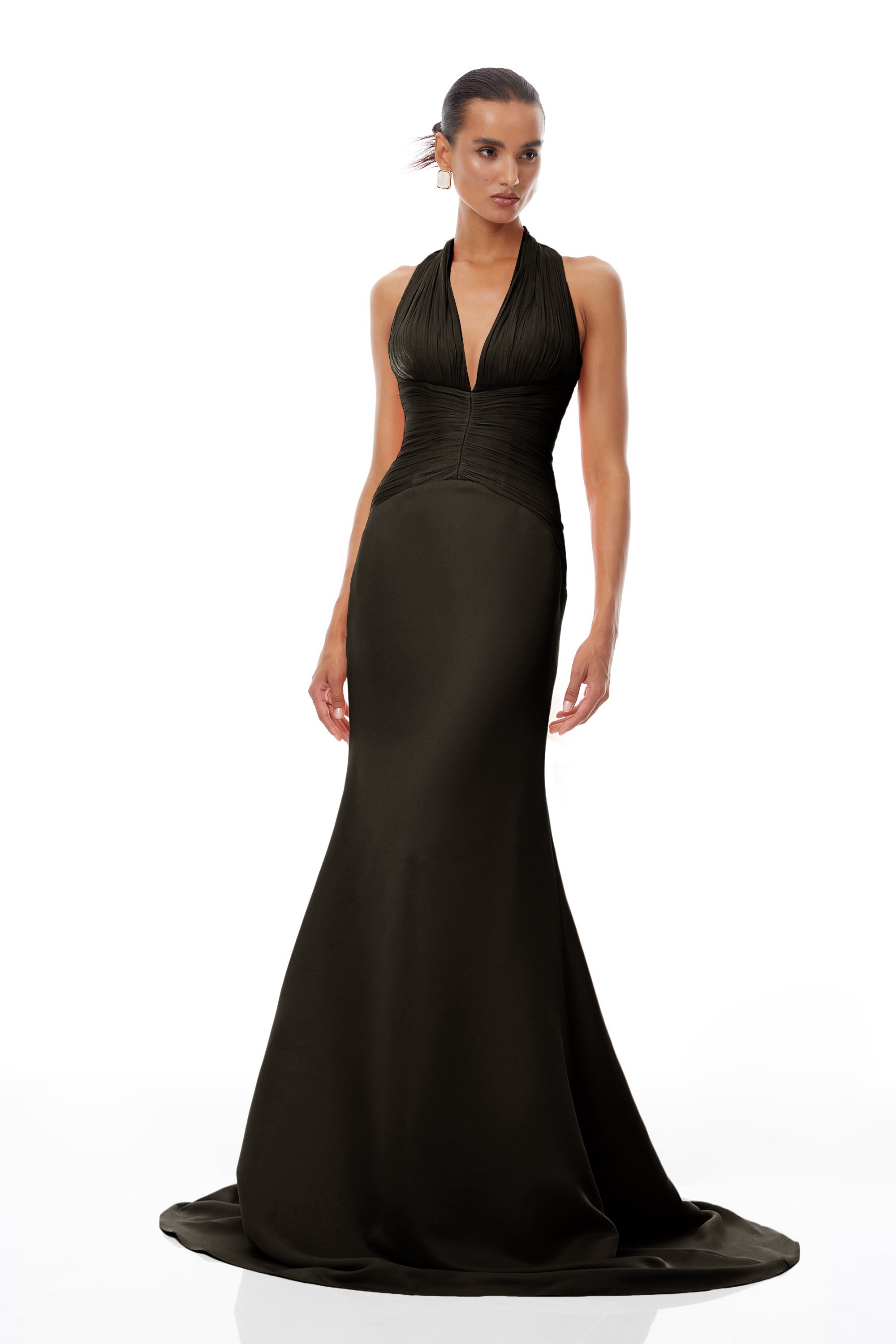 Emmeline Black Train Design Gathered Maxi Dress