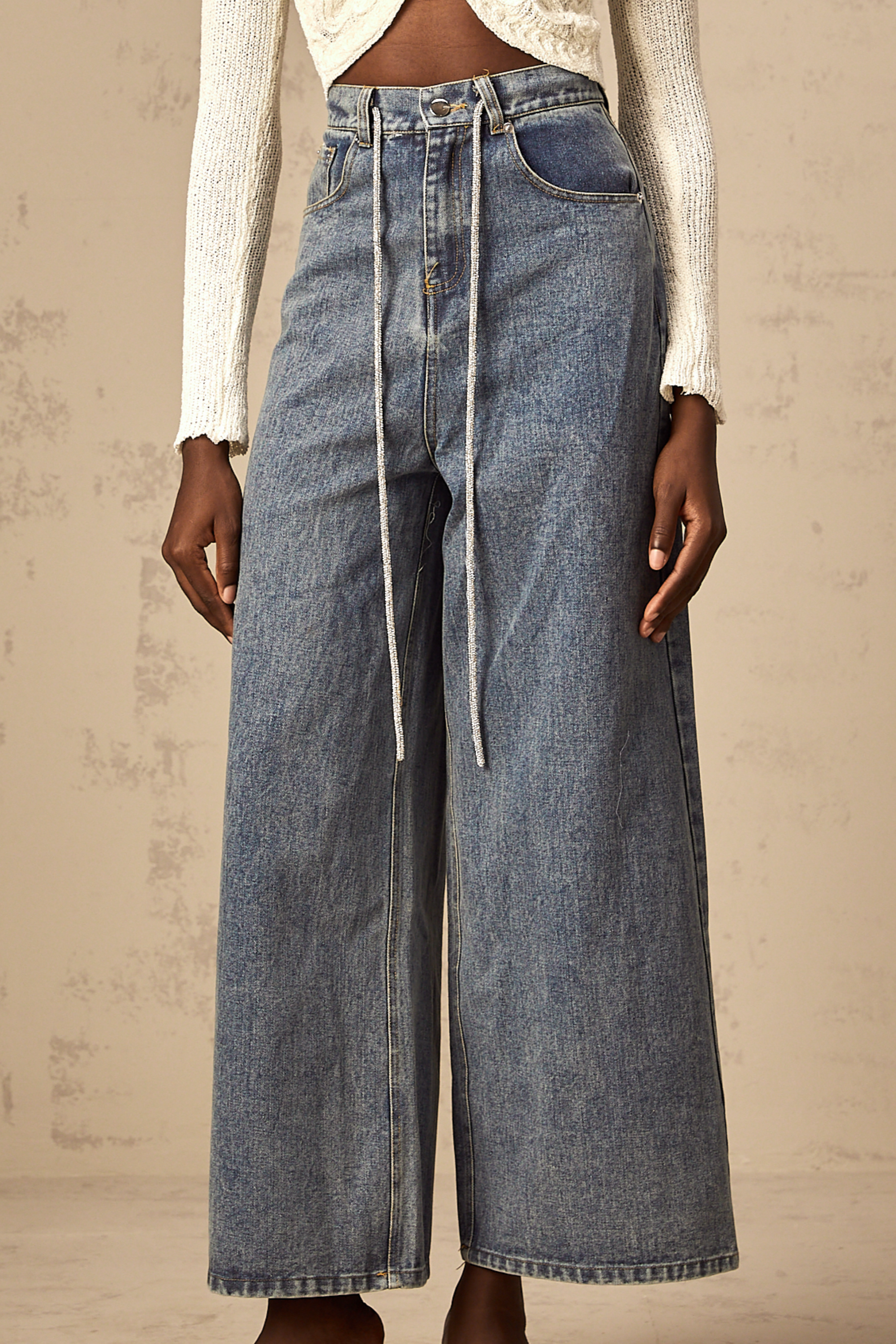 Betty light-blue drawstring denim trousers