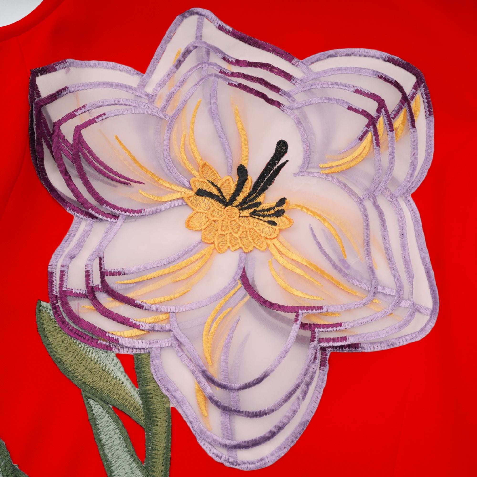 Irène Red Sequined Floral Embroidered Midi Dress