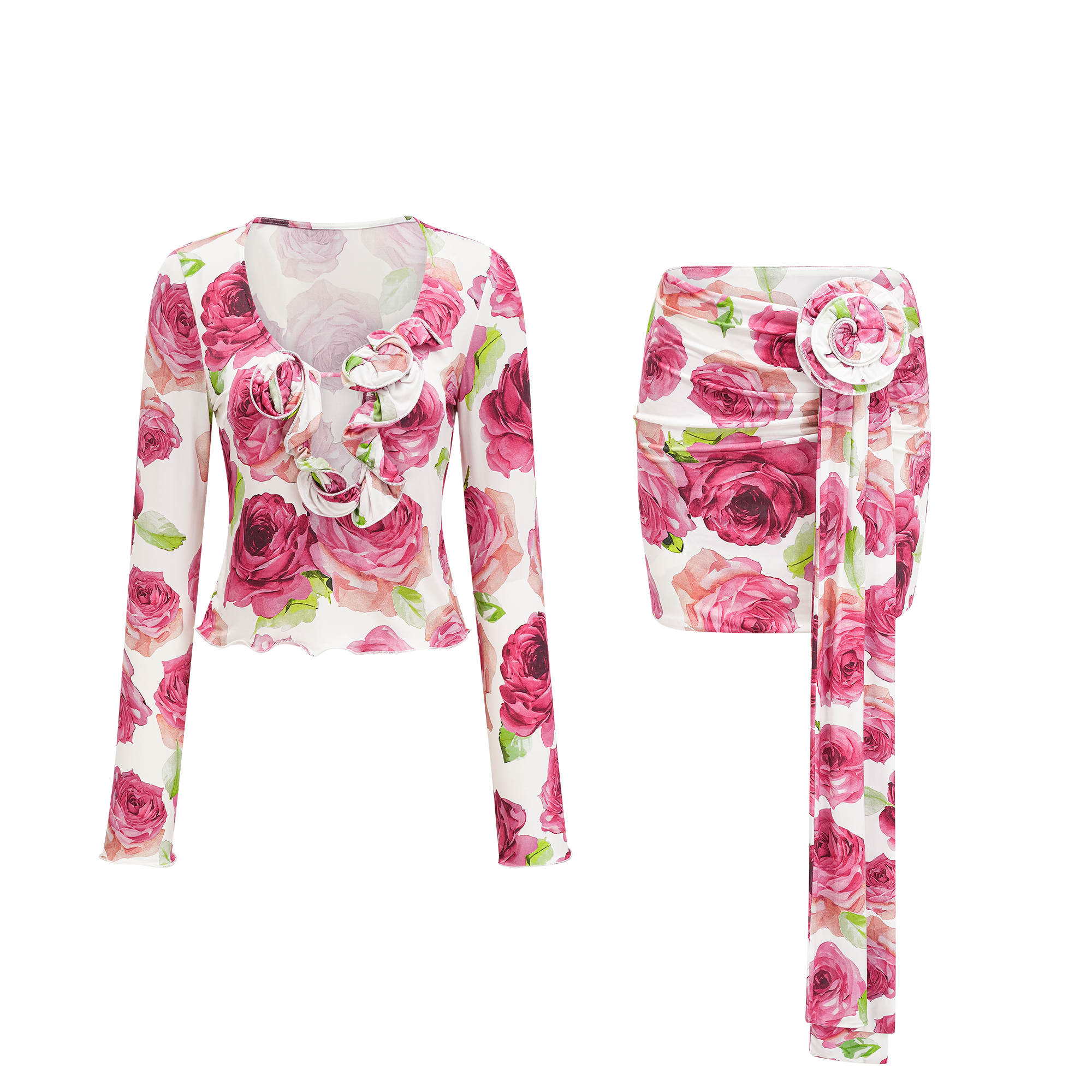 Léna floral-print top & skirt matching set