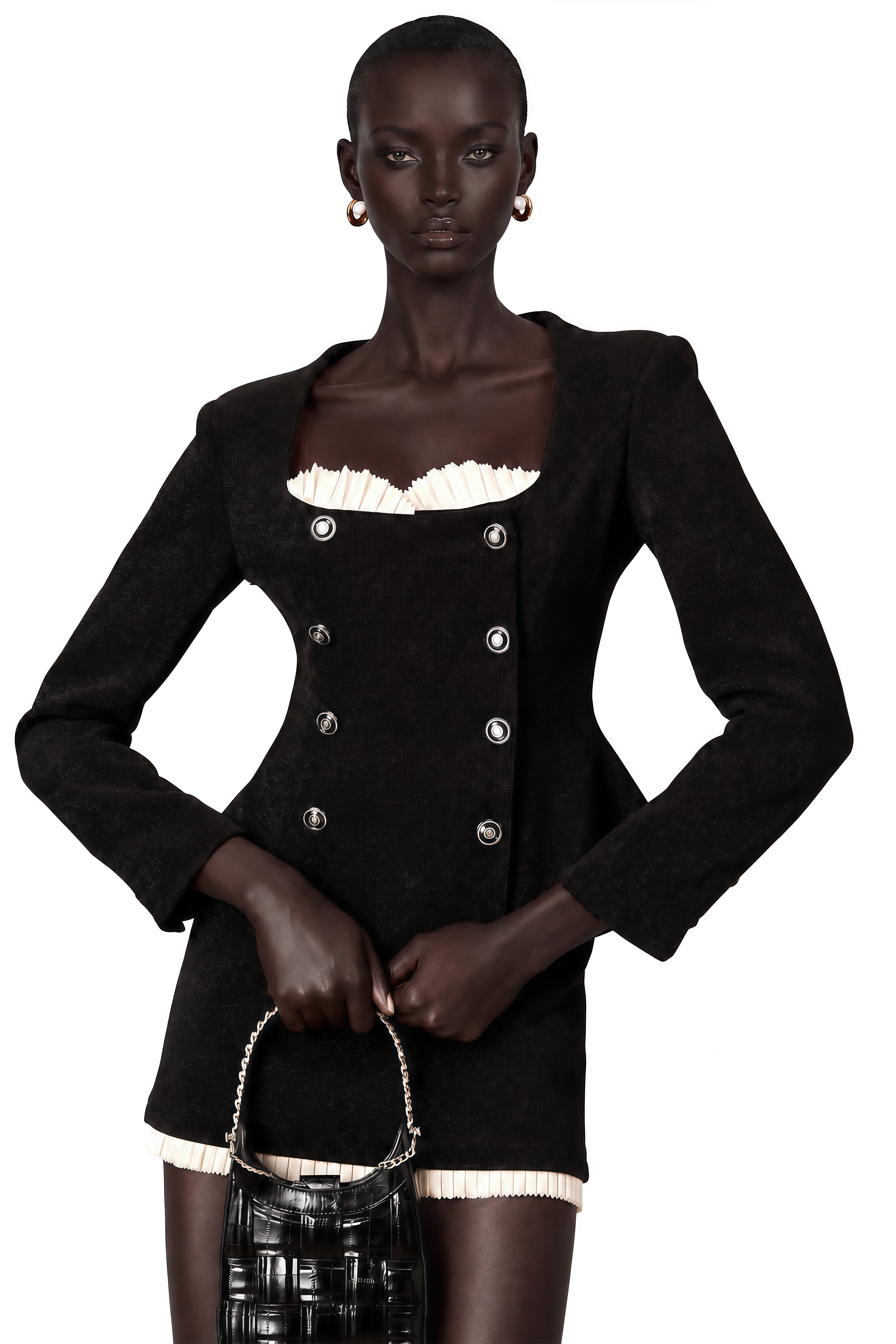 Hilaire Black Corduroy Paneled Jacket & Skirt Matching Set