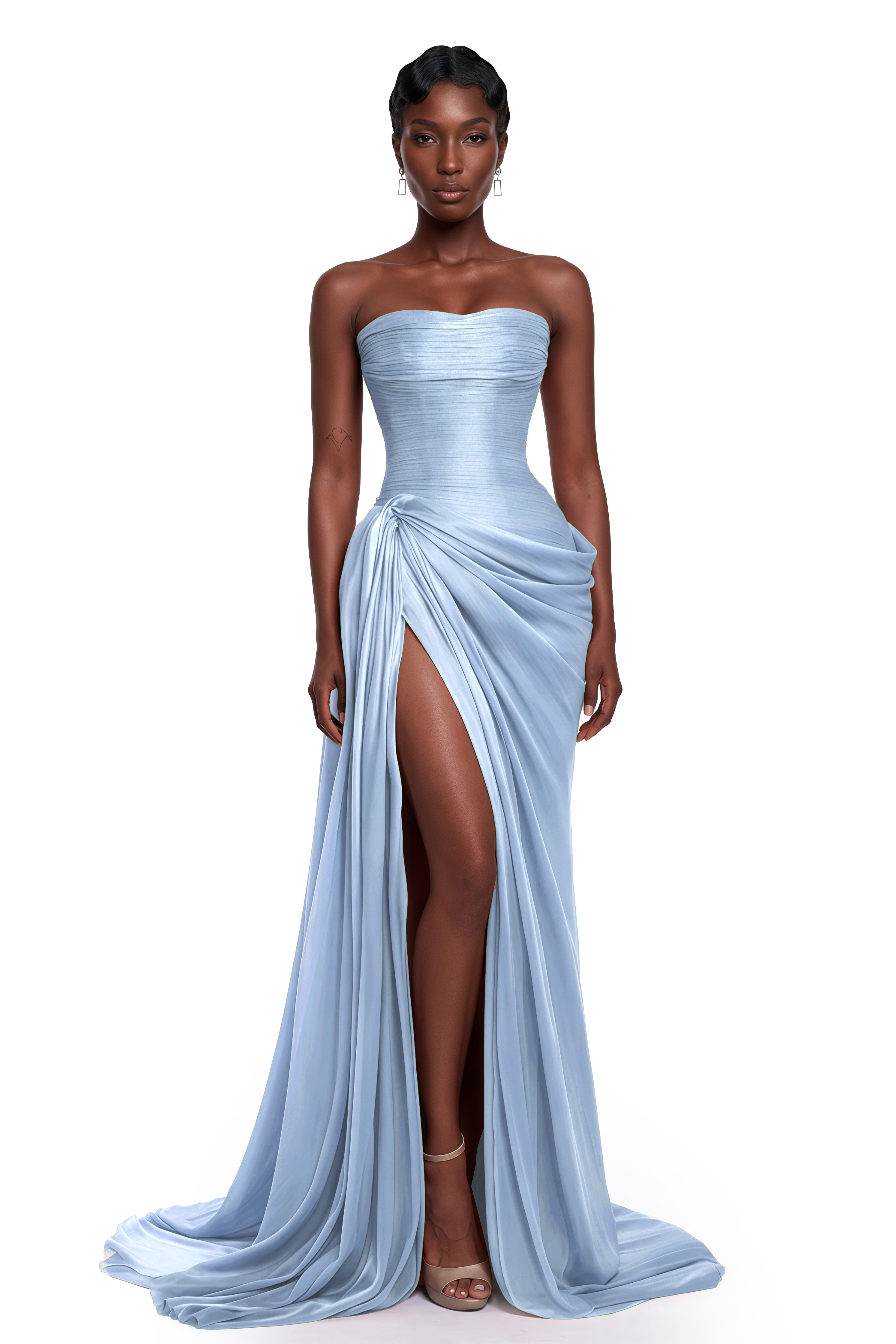 Querubina Blue Asymmetrical Ruched Maxi Dress (Final Sale-US Only)