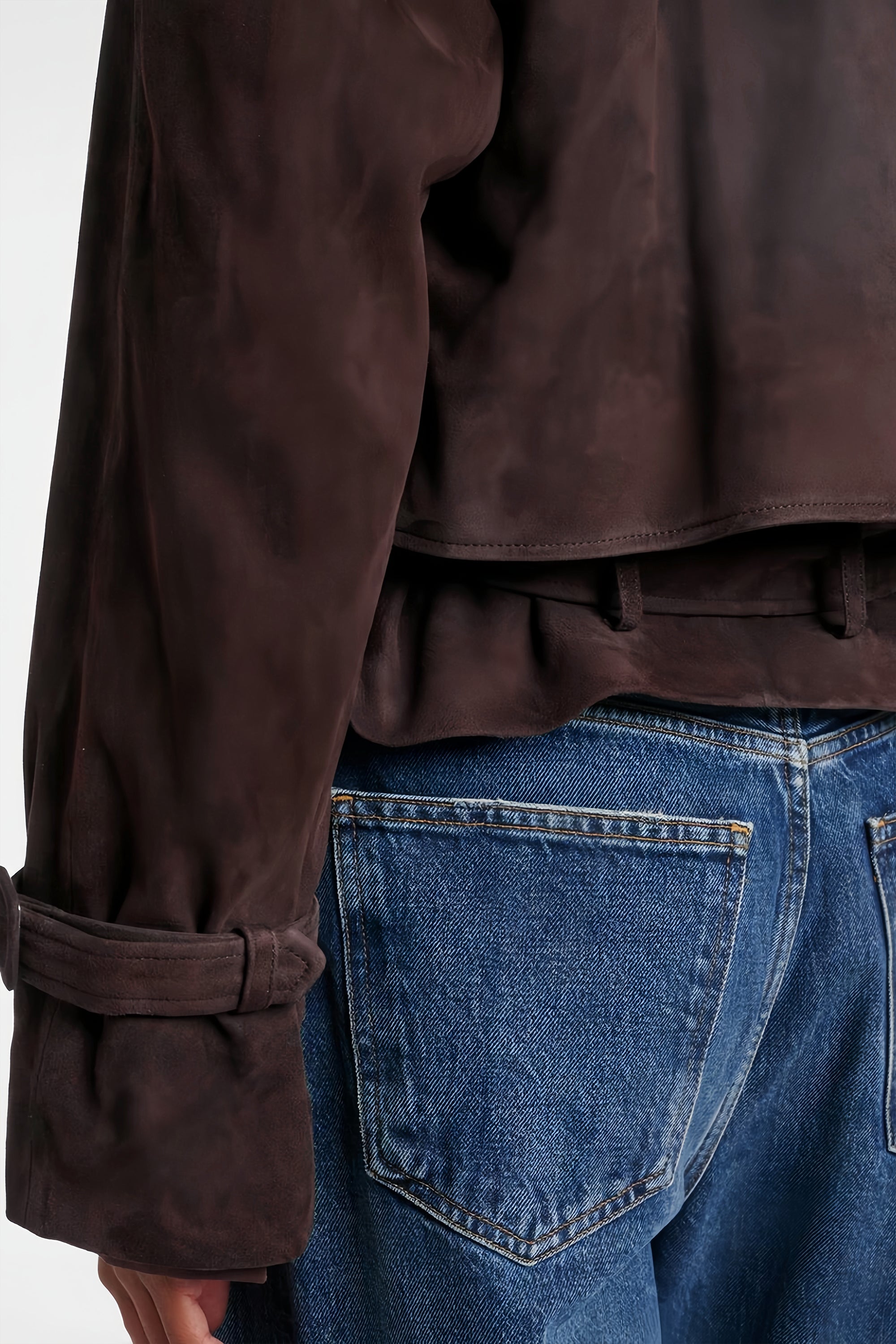 Esperanza Brown Belted Suede Short Biker Jacket