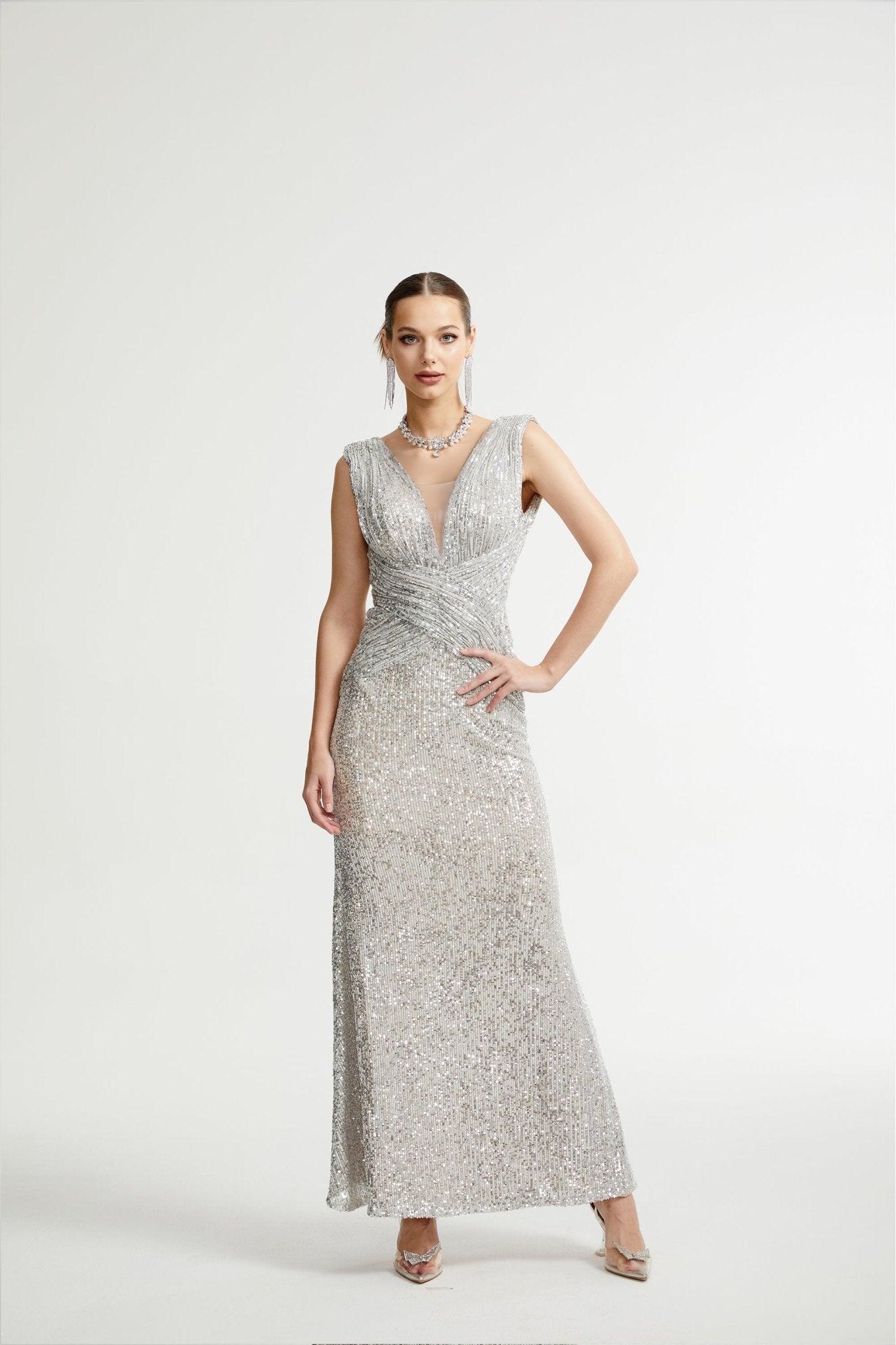 Caelia silver embellished maxi dress (US Only)