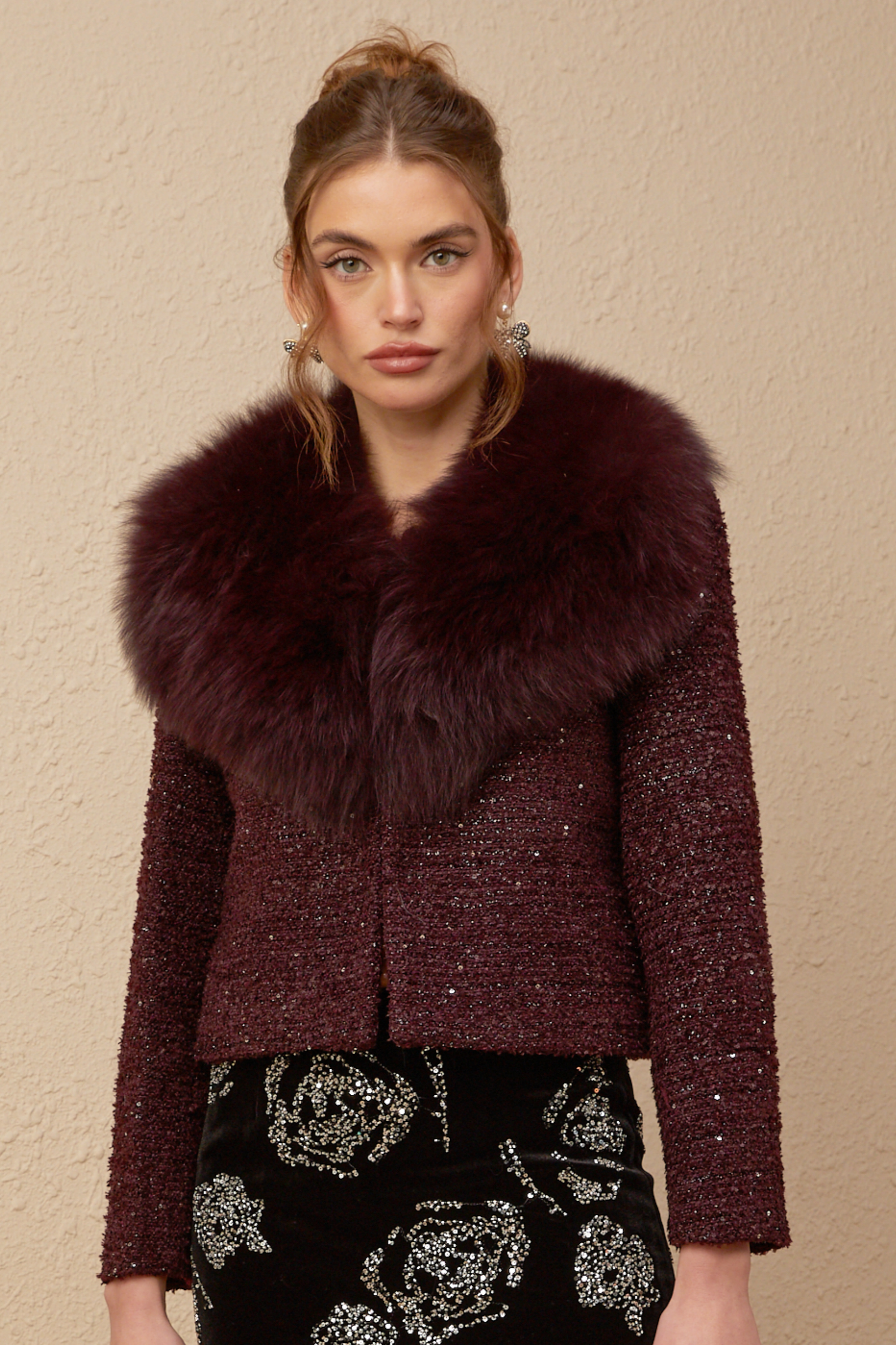 Lison sequined faux-fur tweed panelled jacket