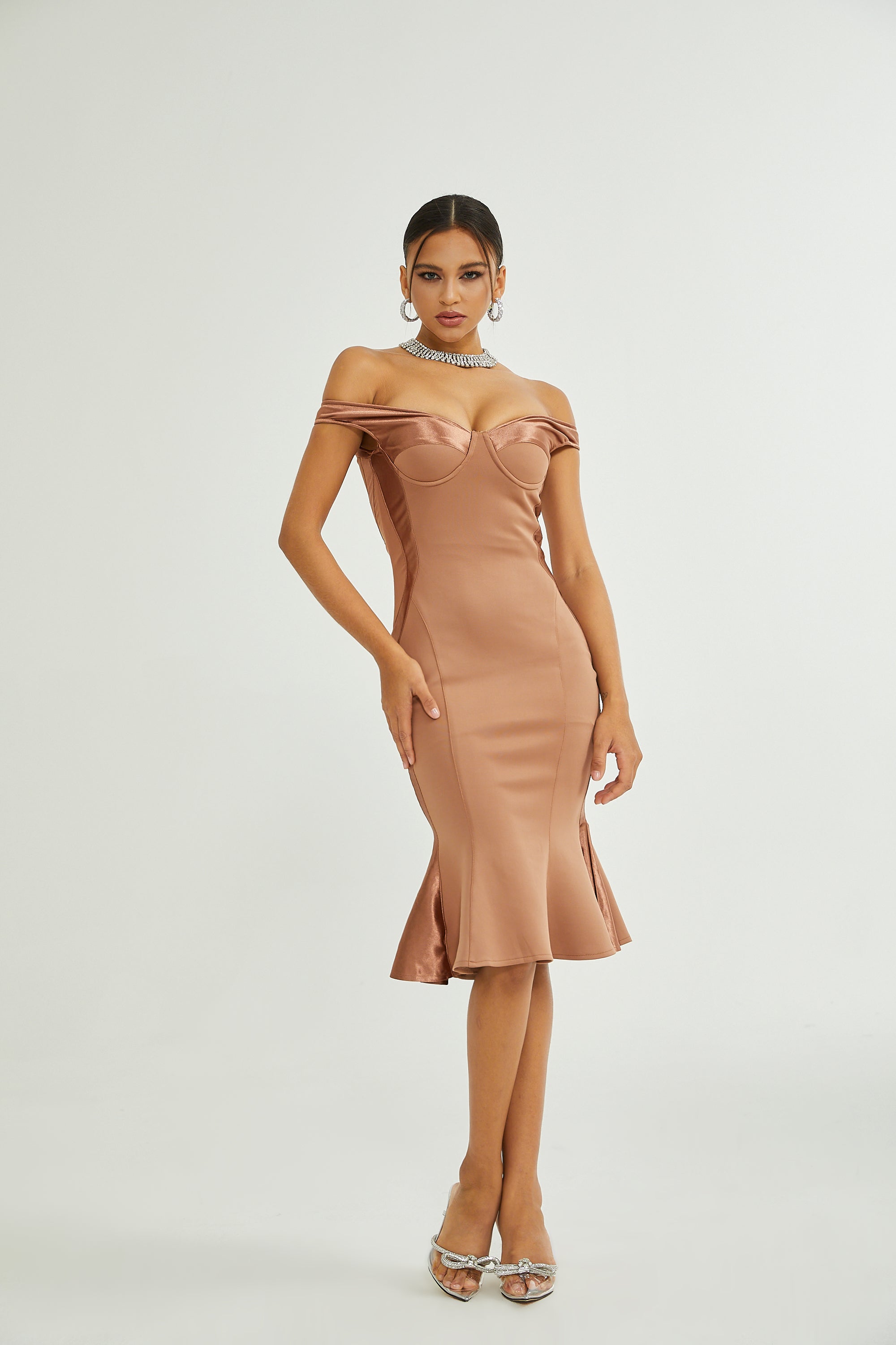 Clémence bustier-style fitted midi dress