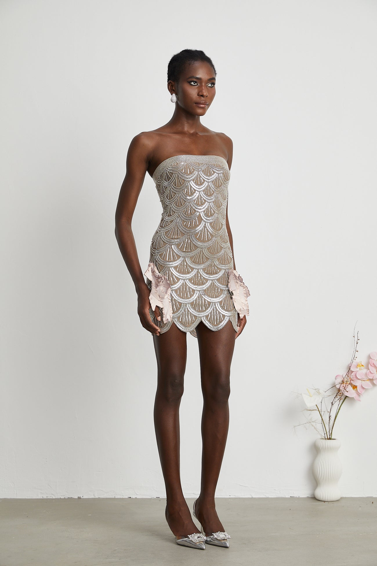 Astrid Brown Embellished Mini Dress