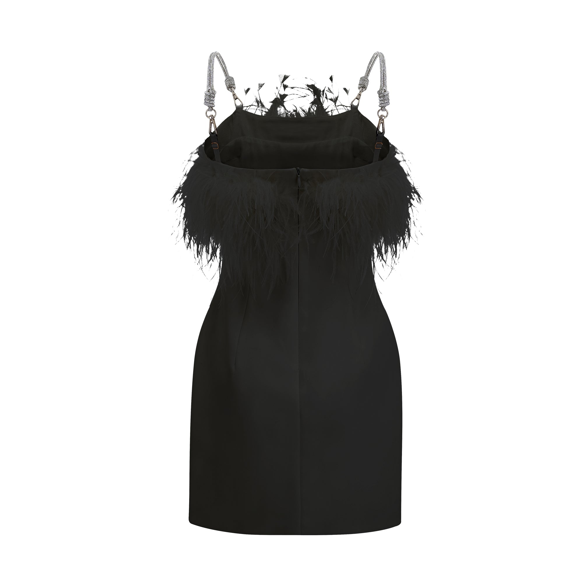 Camille crystal-strap feather-trim dress