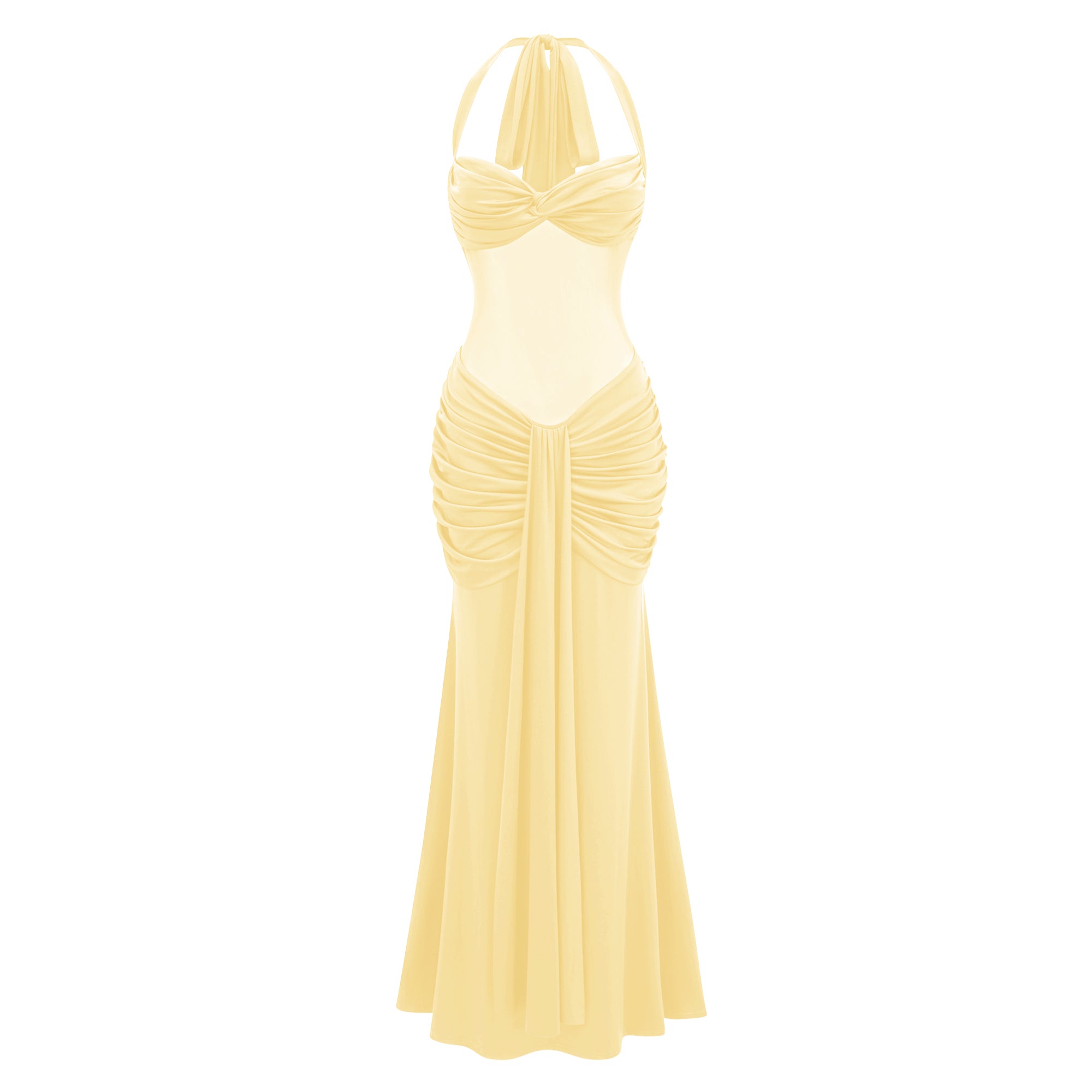 Amandine Yellow Halterneck Gathered Maxi Dress