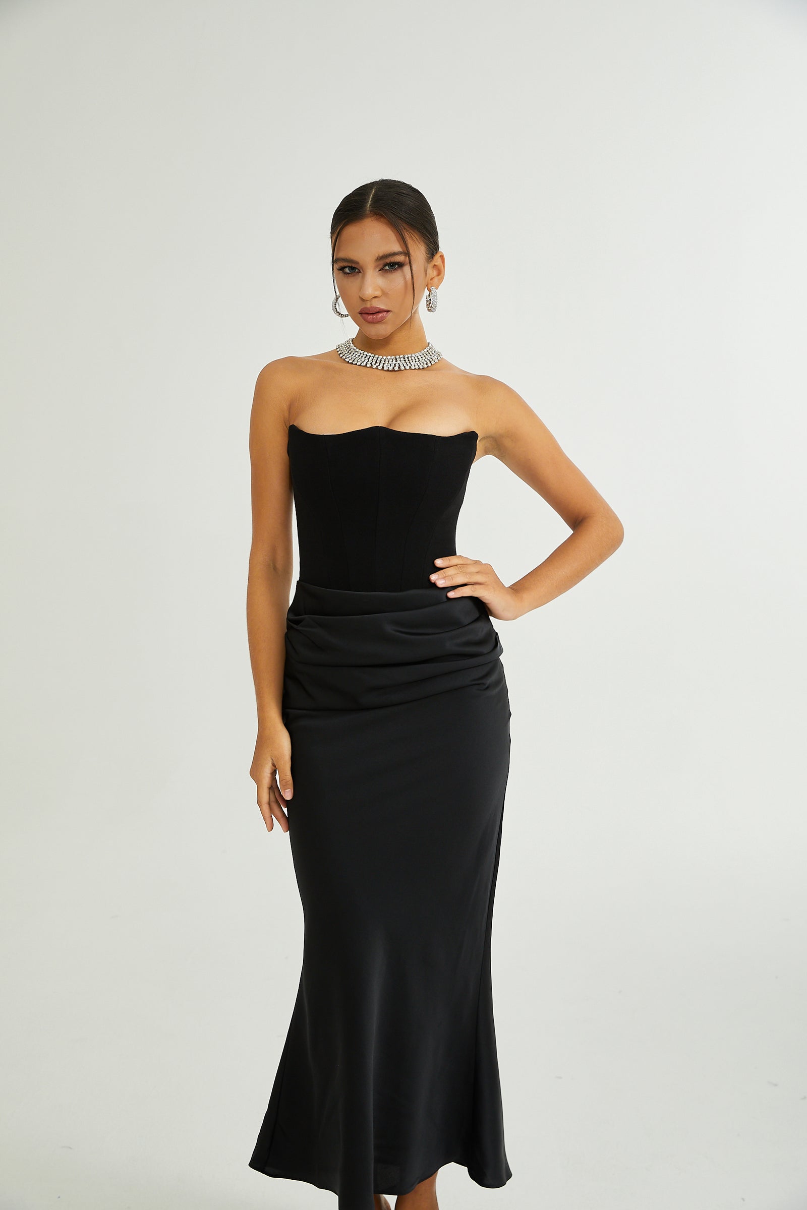 Aurra Off Shoulder Maxi Dress - Brown/White Polka