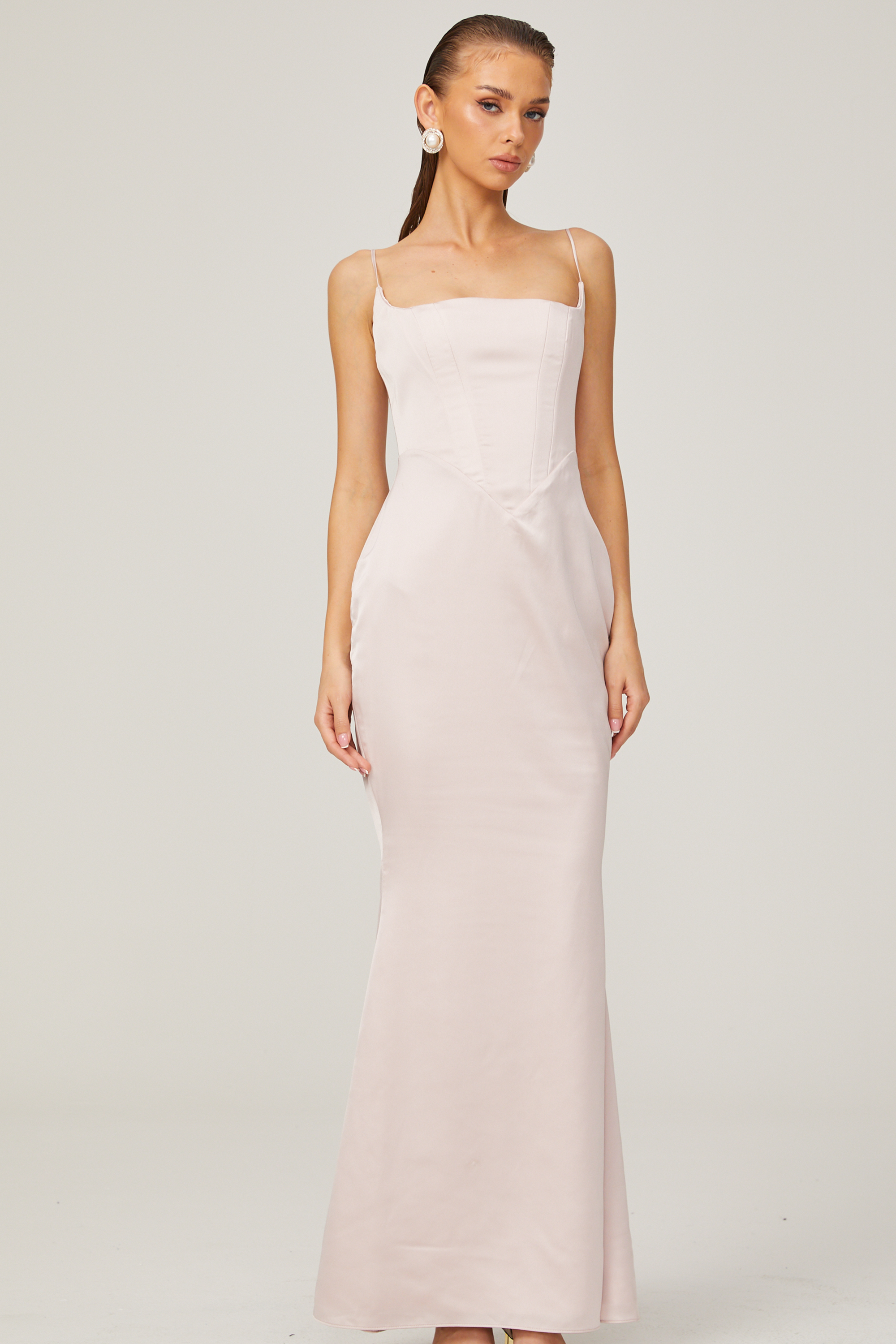 Danielle pink corset satin maxi dress