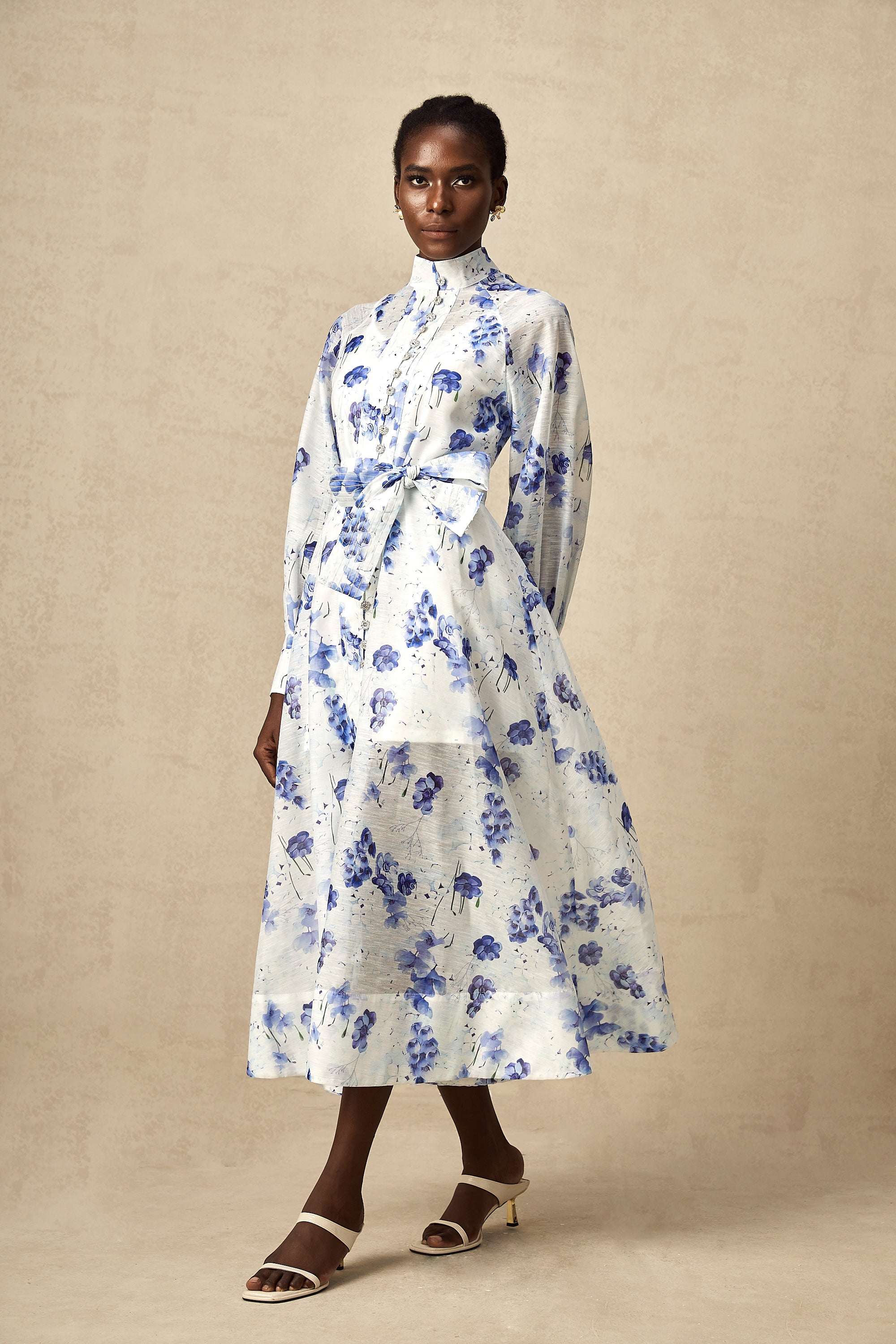 Florence crystal floral belted midi dress