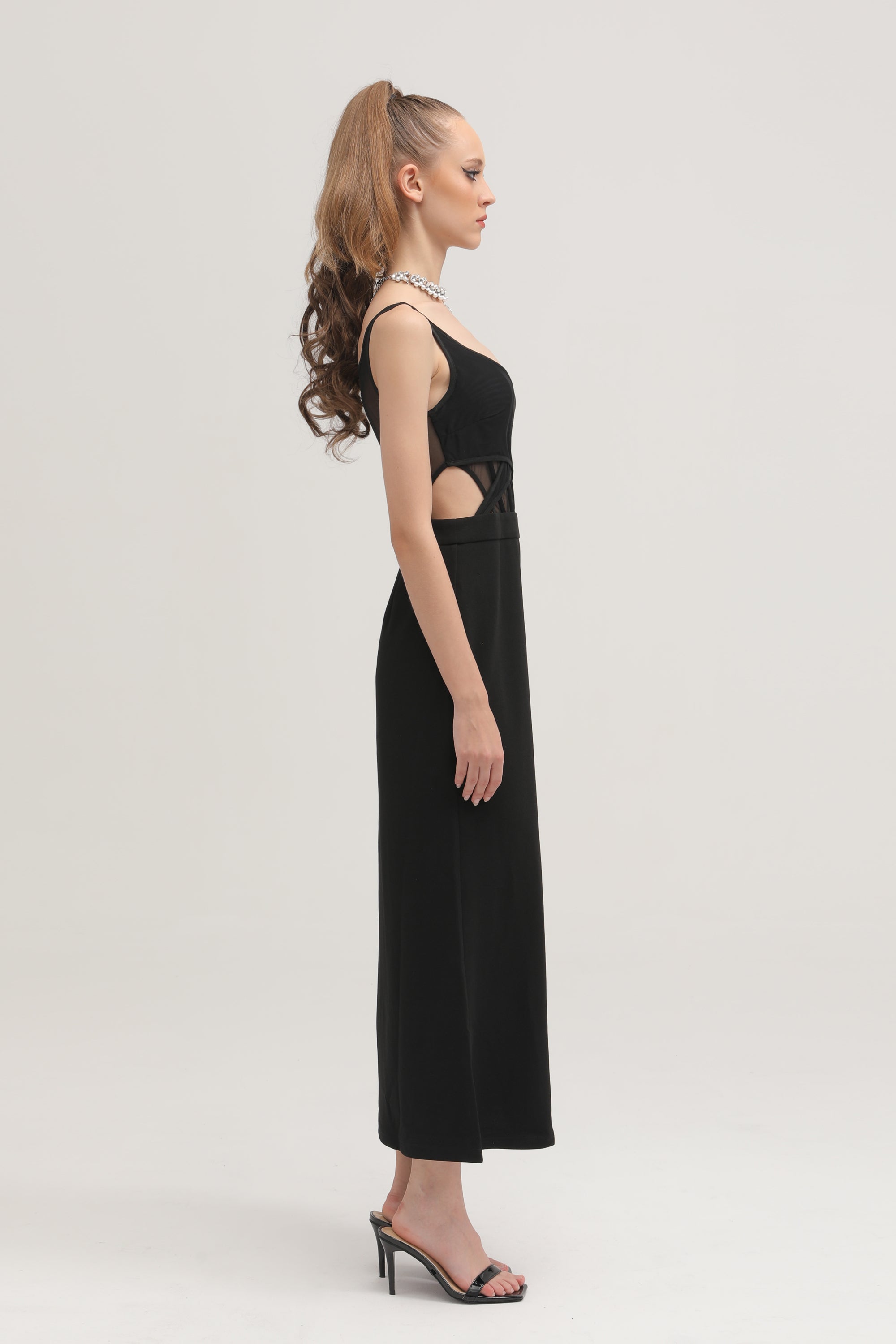 Amelie black semi-sheer midi dress