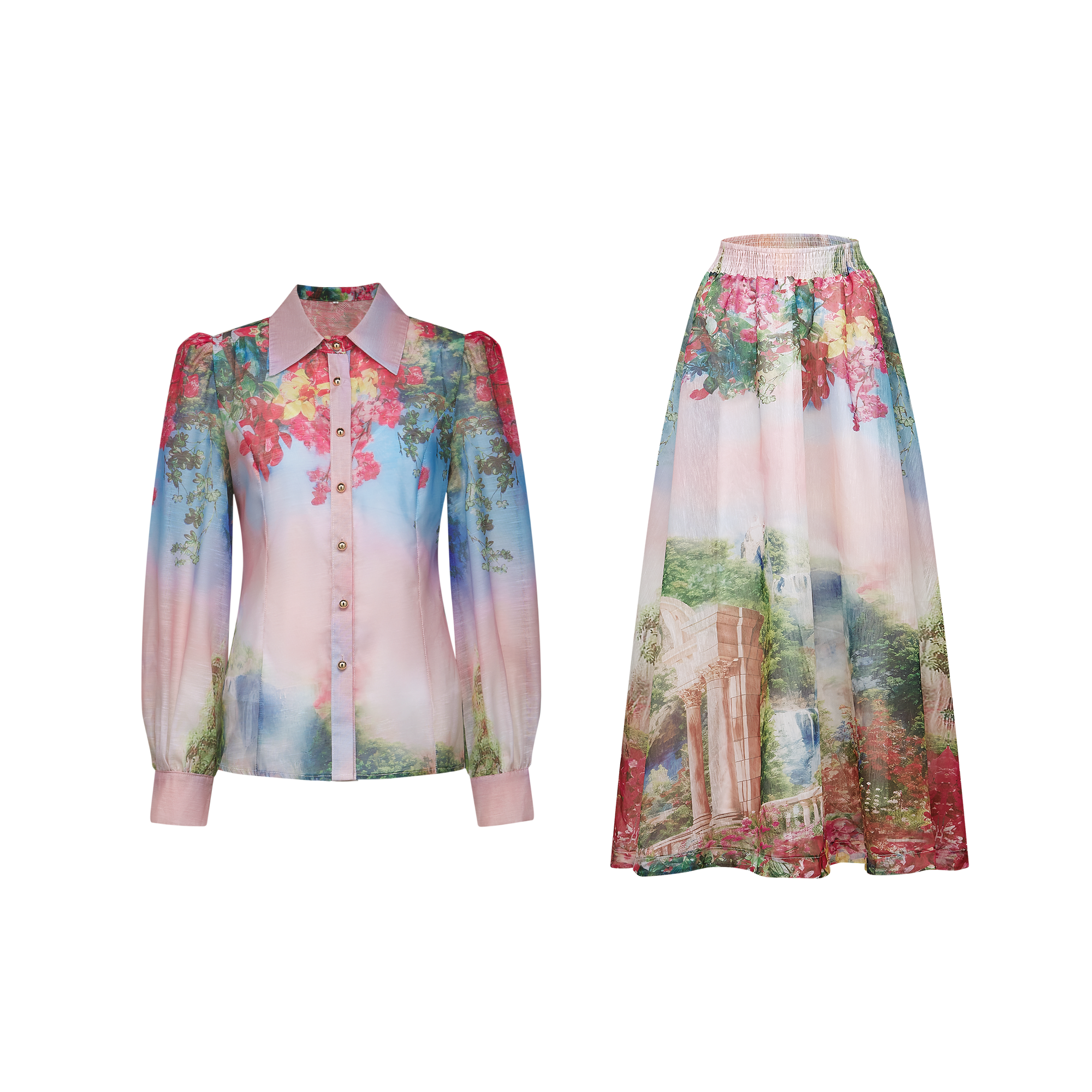 Marcella floral-print shirt & skirt matching set