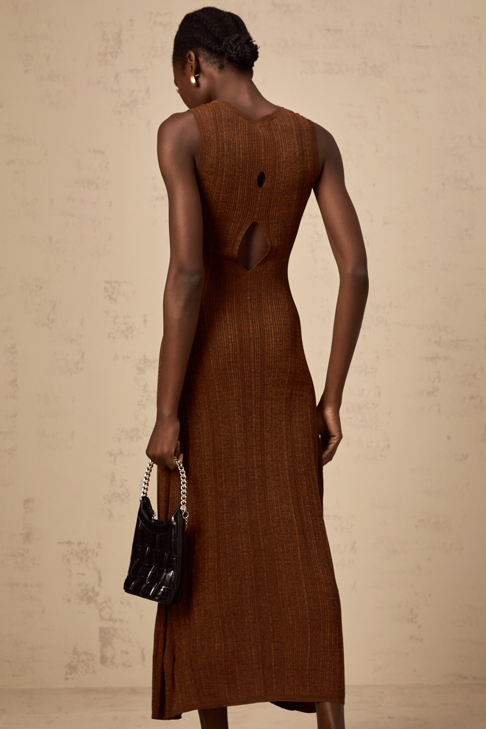 Aurore brown cut-out knitted midi dress