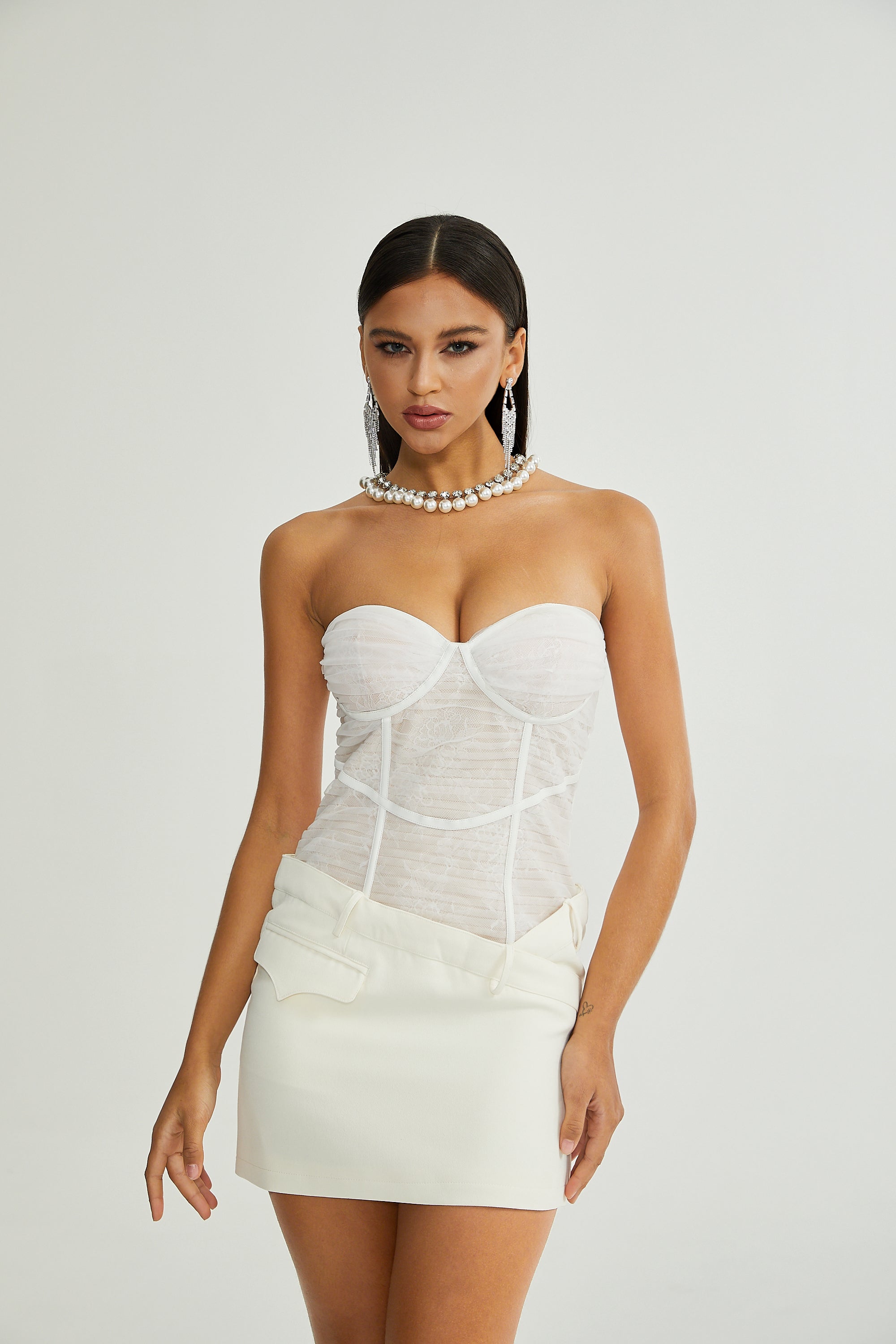 Cerys white mesh dress