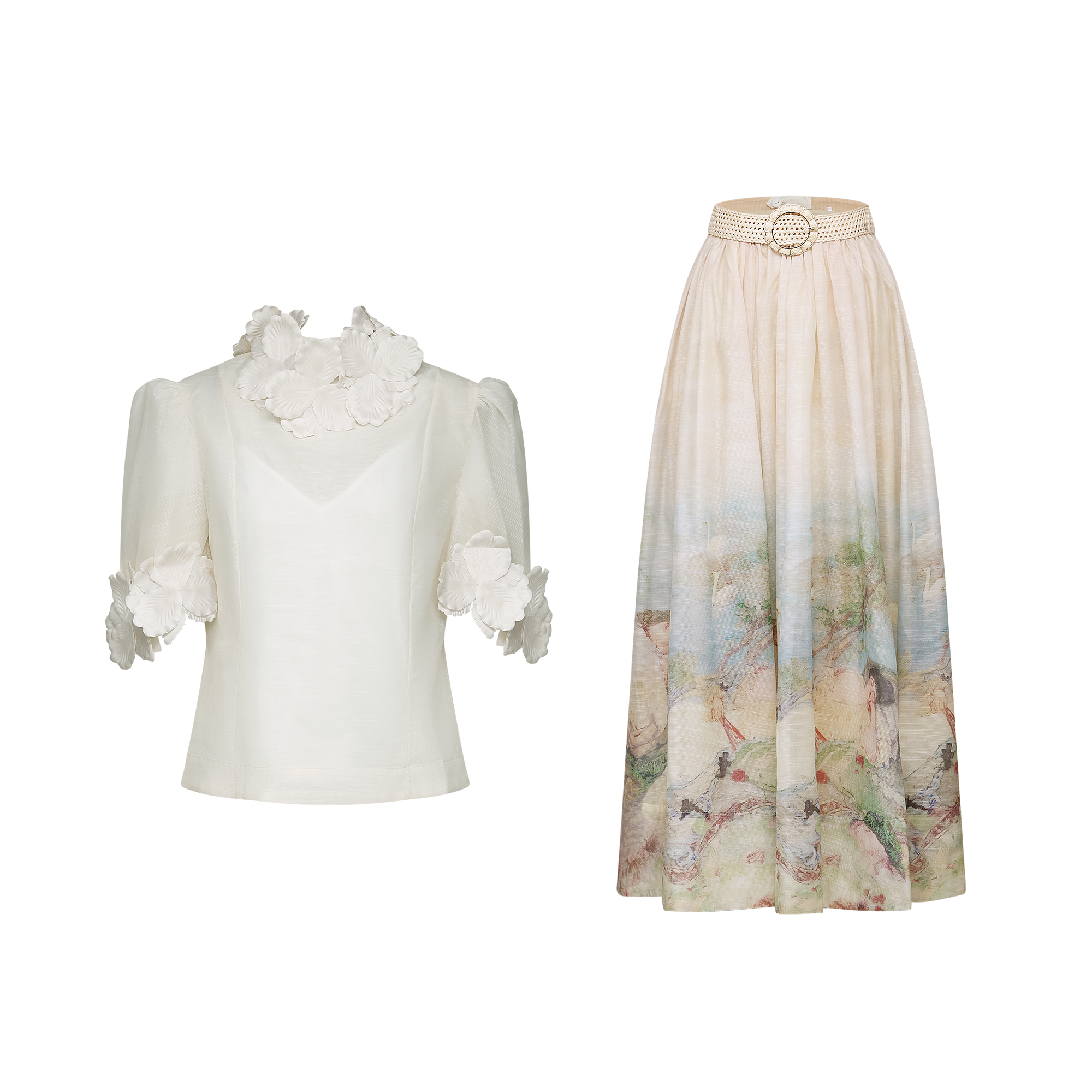 Axelle floral-appliqué top & skirt matching set