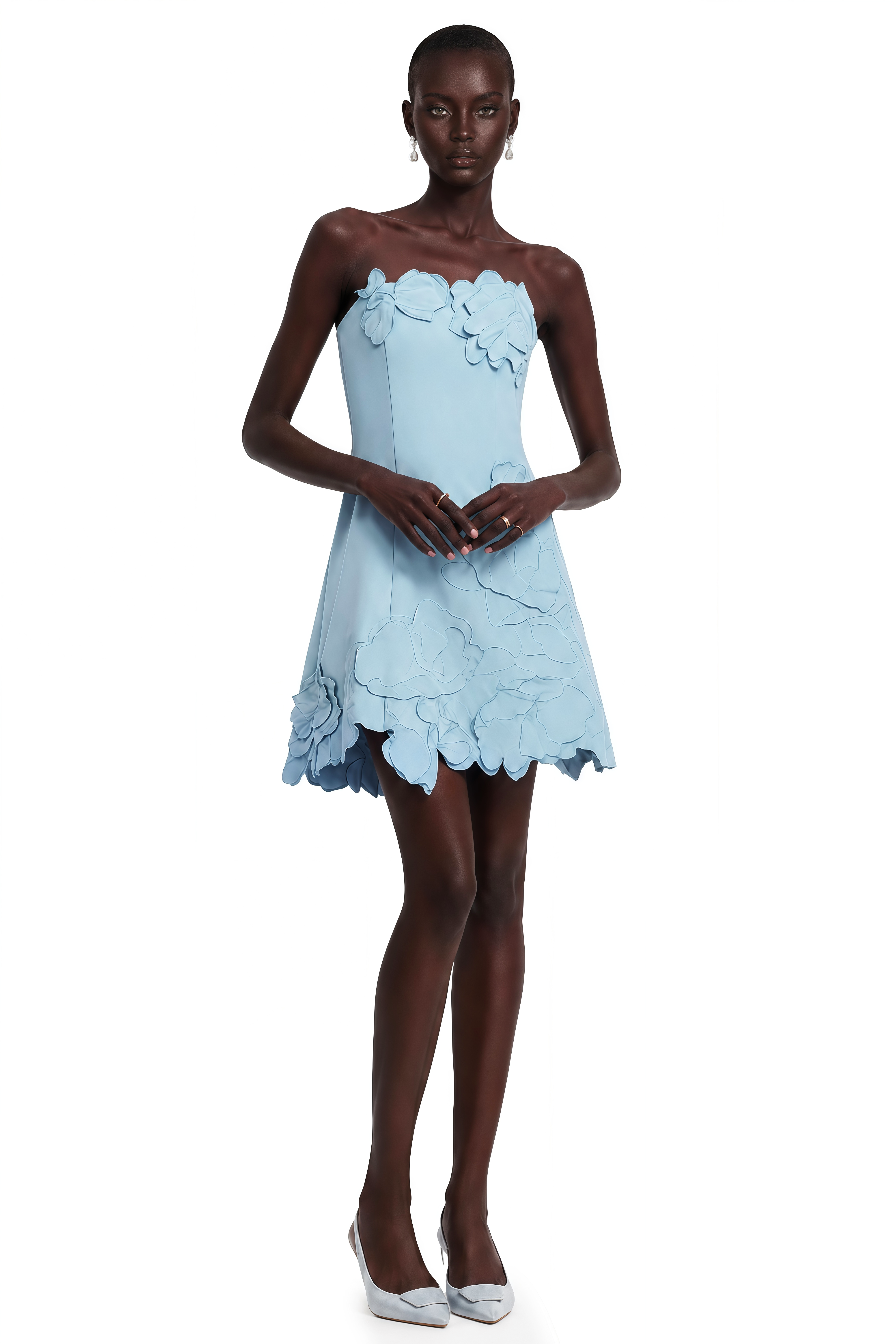 Inga Blue Strapless Floral Embroidered Mini Dress