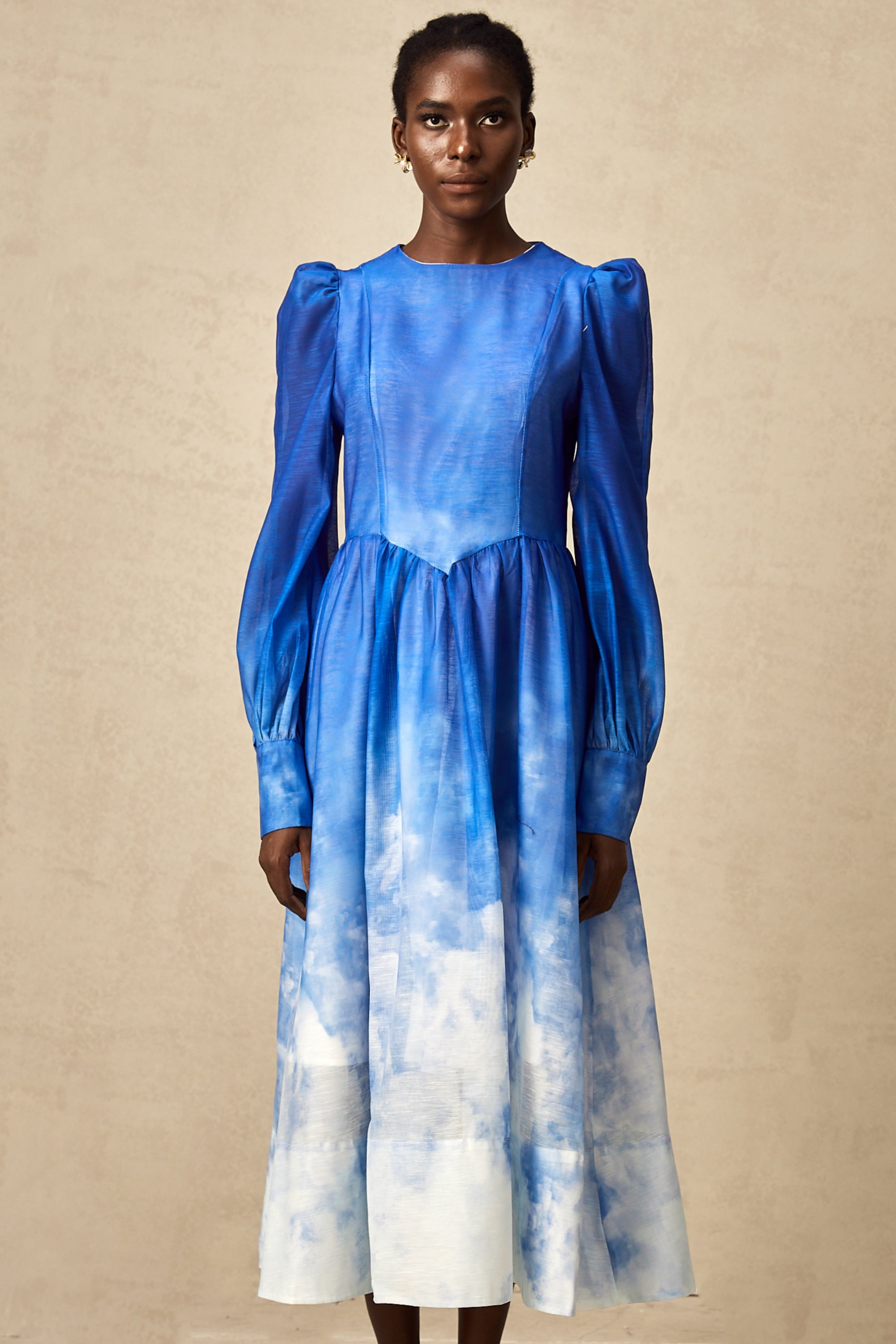 Adonia blue gradient pleated midi dress