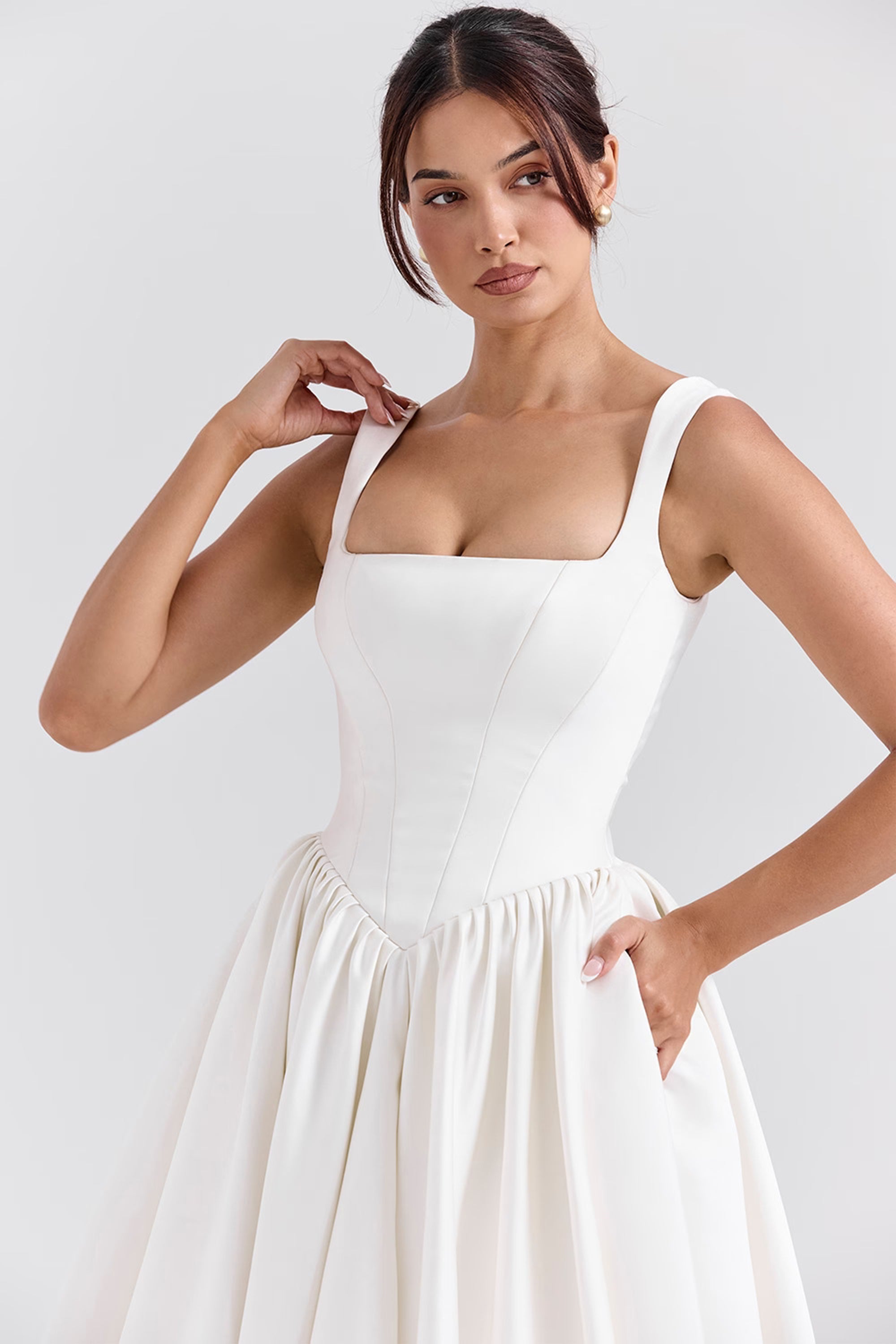 Sadie white satin corset maxi dress