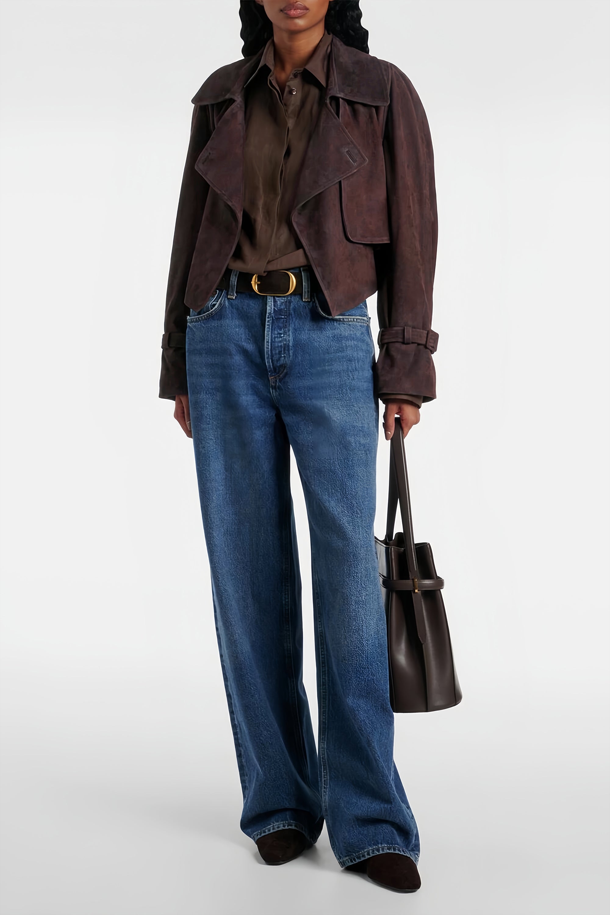 Esperanza Brown Belted Suede Short Biker Jacket