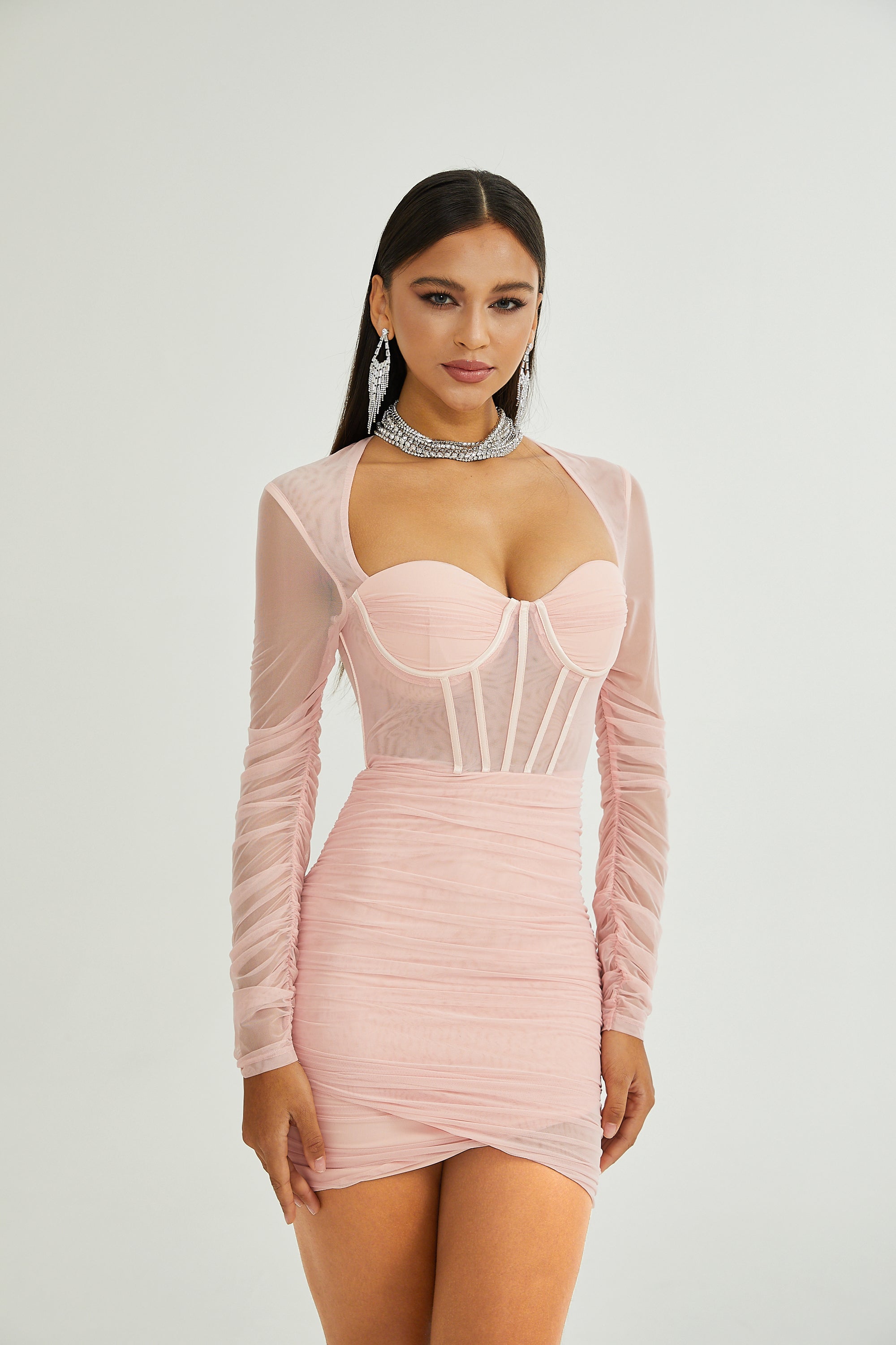 Marie long-sleeved mesh dress