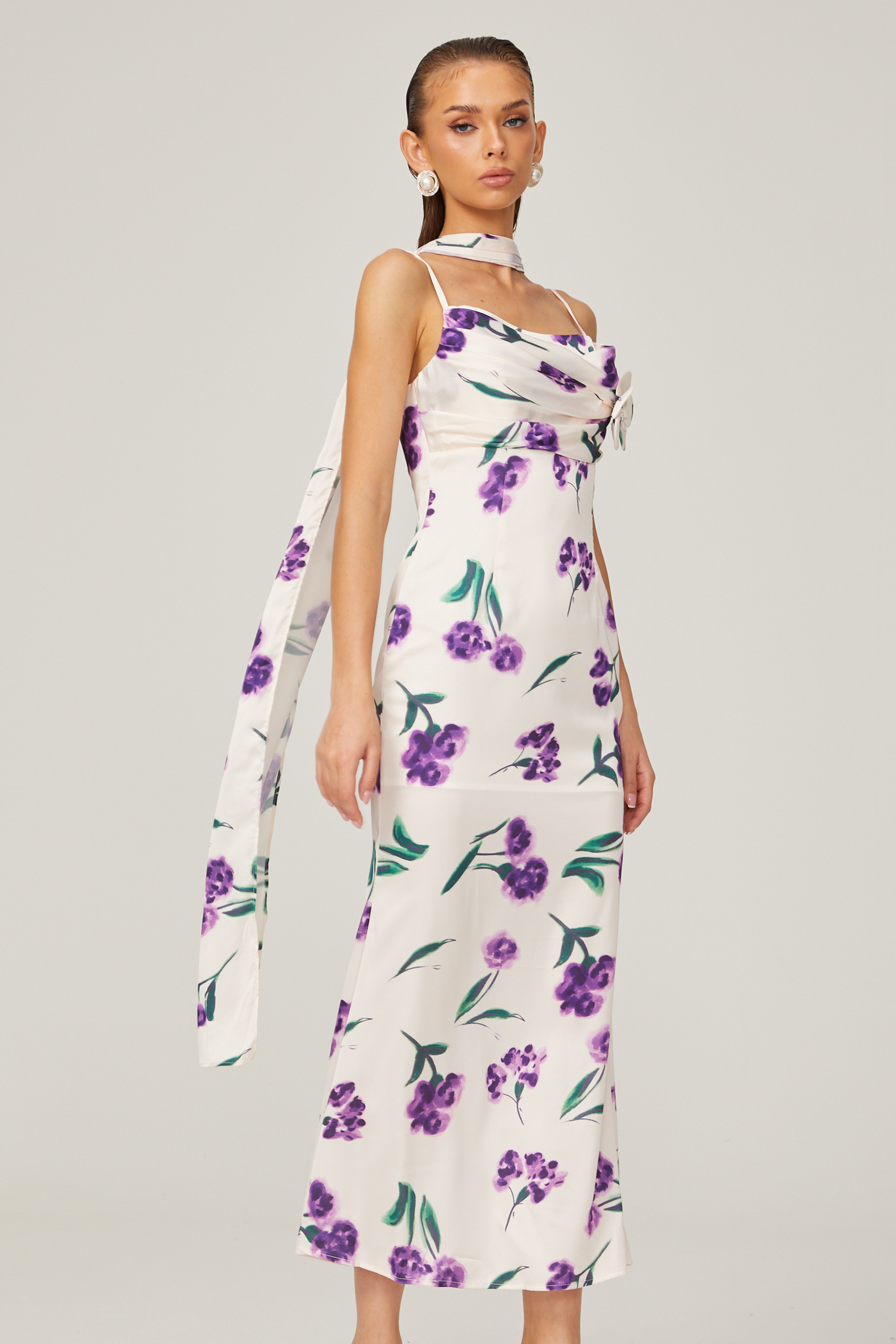 Gitta floral scarf-design midi dress