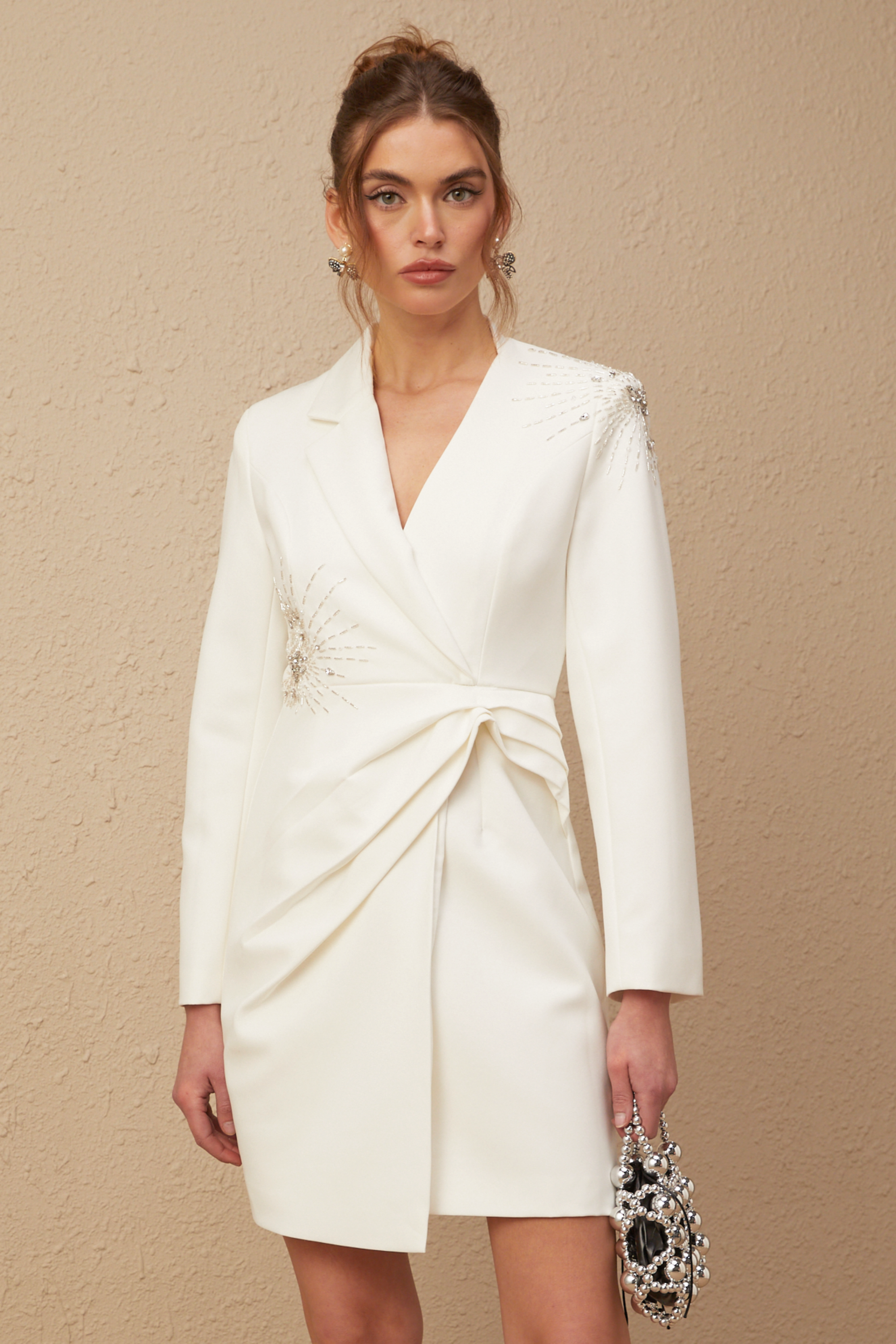 Mireille white embellished asymmetric blazer dress