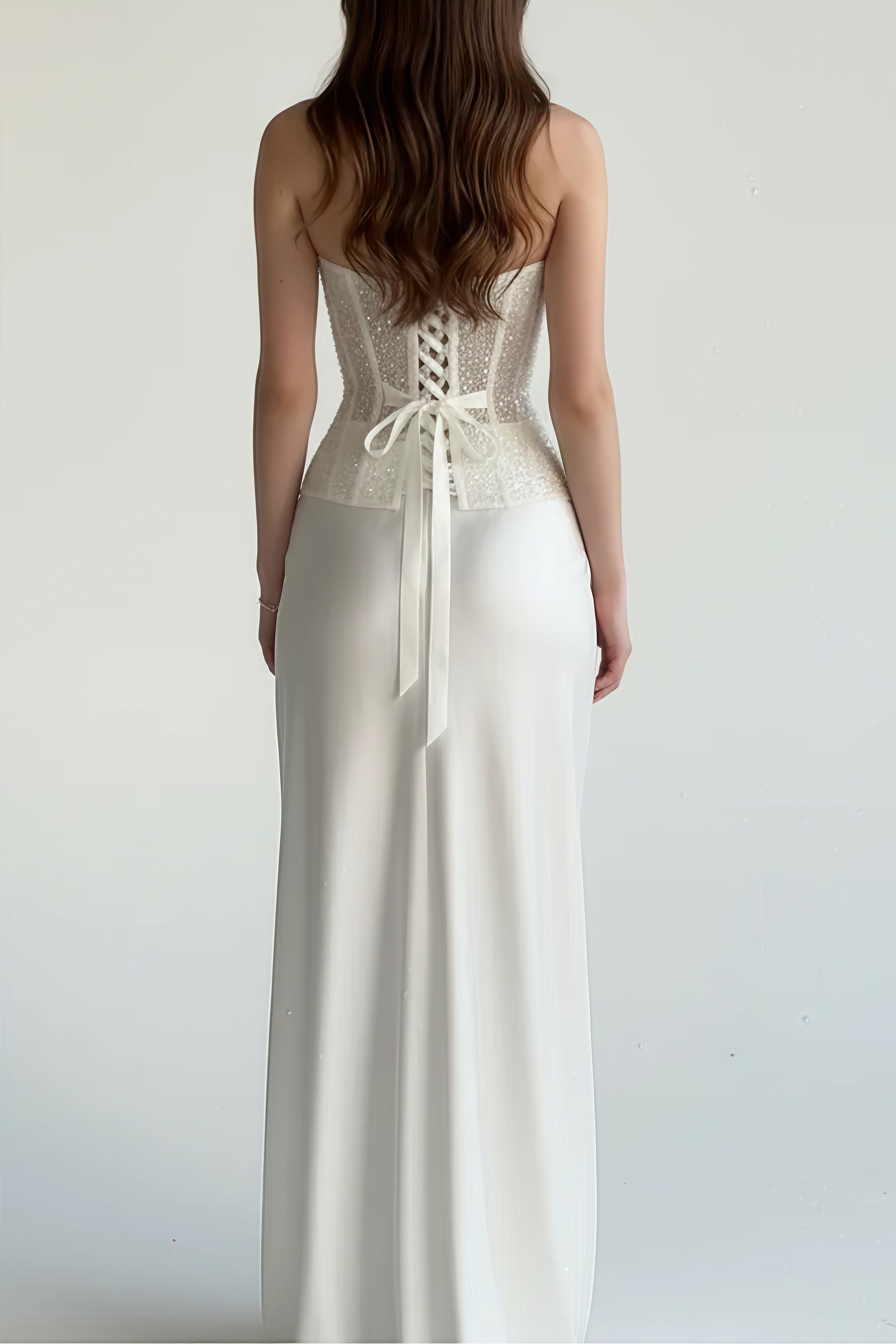 Zora White Sequin Corset Top & Satin Skirt Set