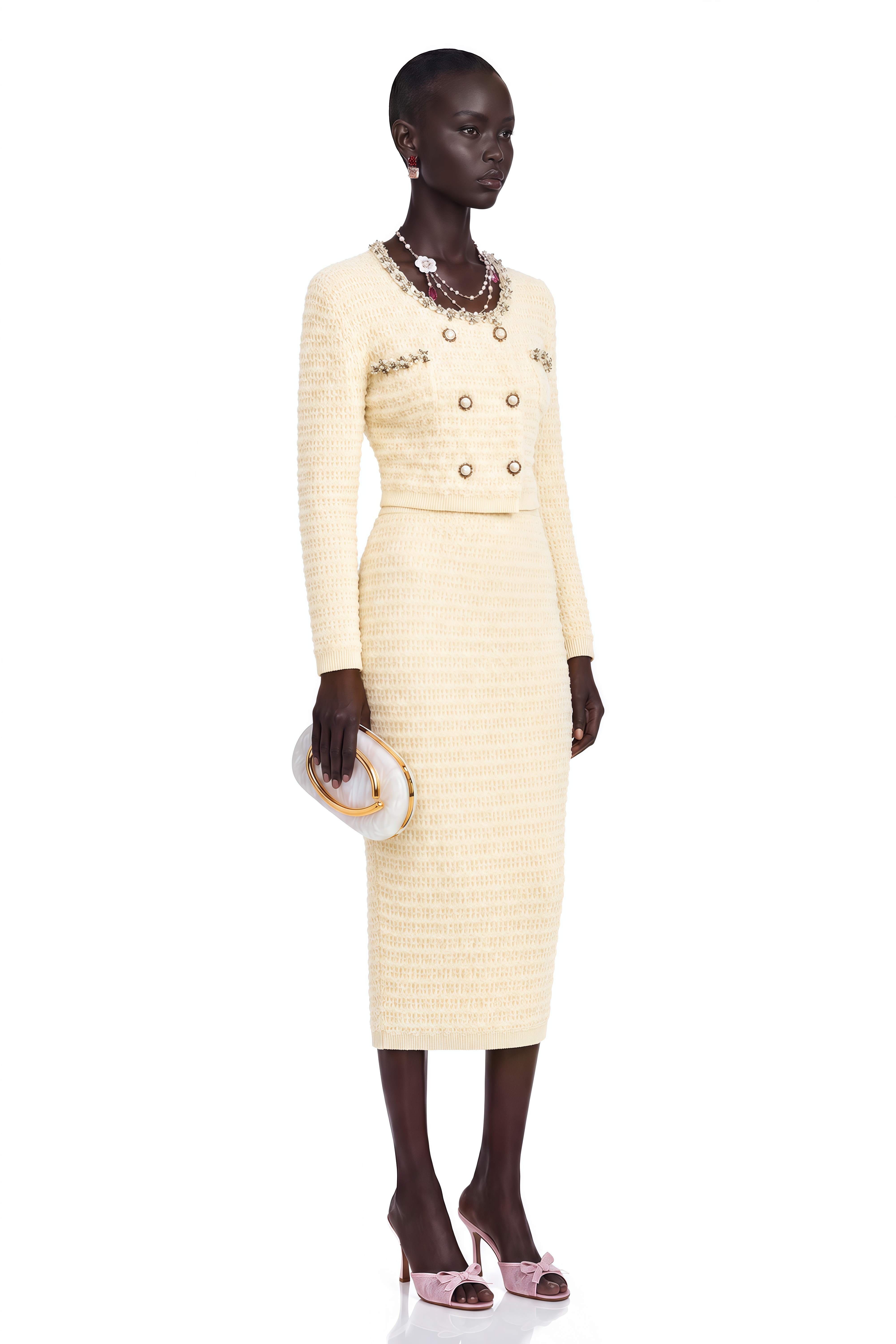 Justine Embellished Knit Cardigan & Skirt Matching Set