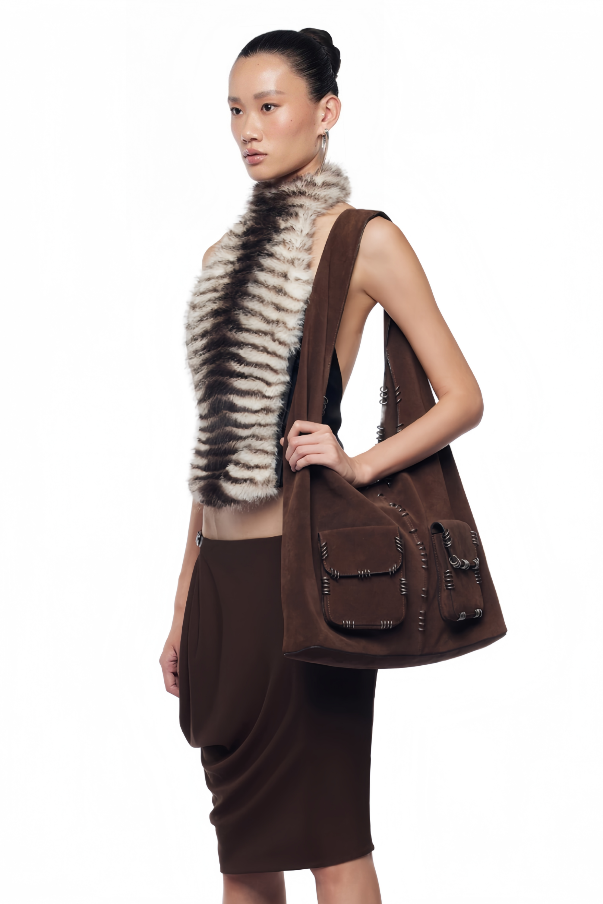 Cybele bauchfreies Neckholder-Top mit Zebrastreifen in Schwarz