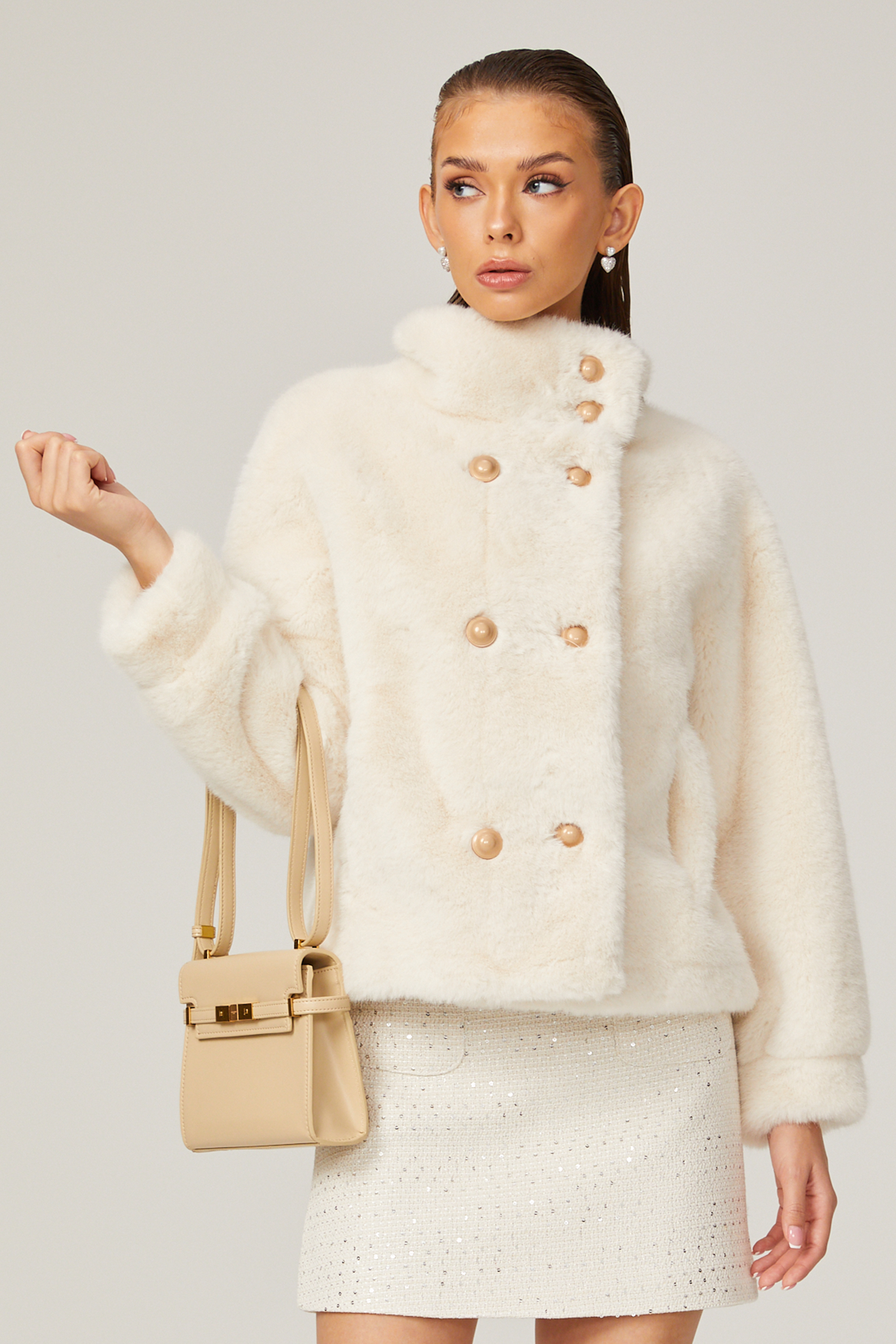 Chantal white faux-fur double-breasted jacket