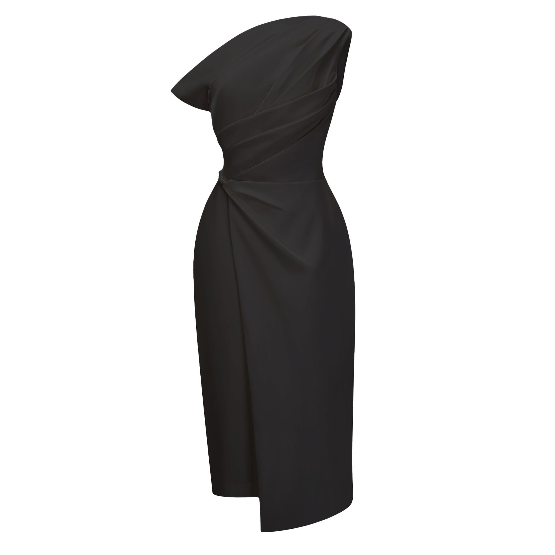 kara one shoulder midi dress Amarante Black One Shoulder Asymmetrical Midi Dress
