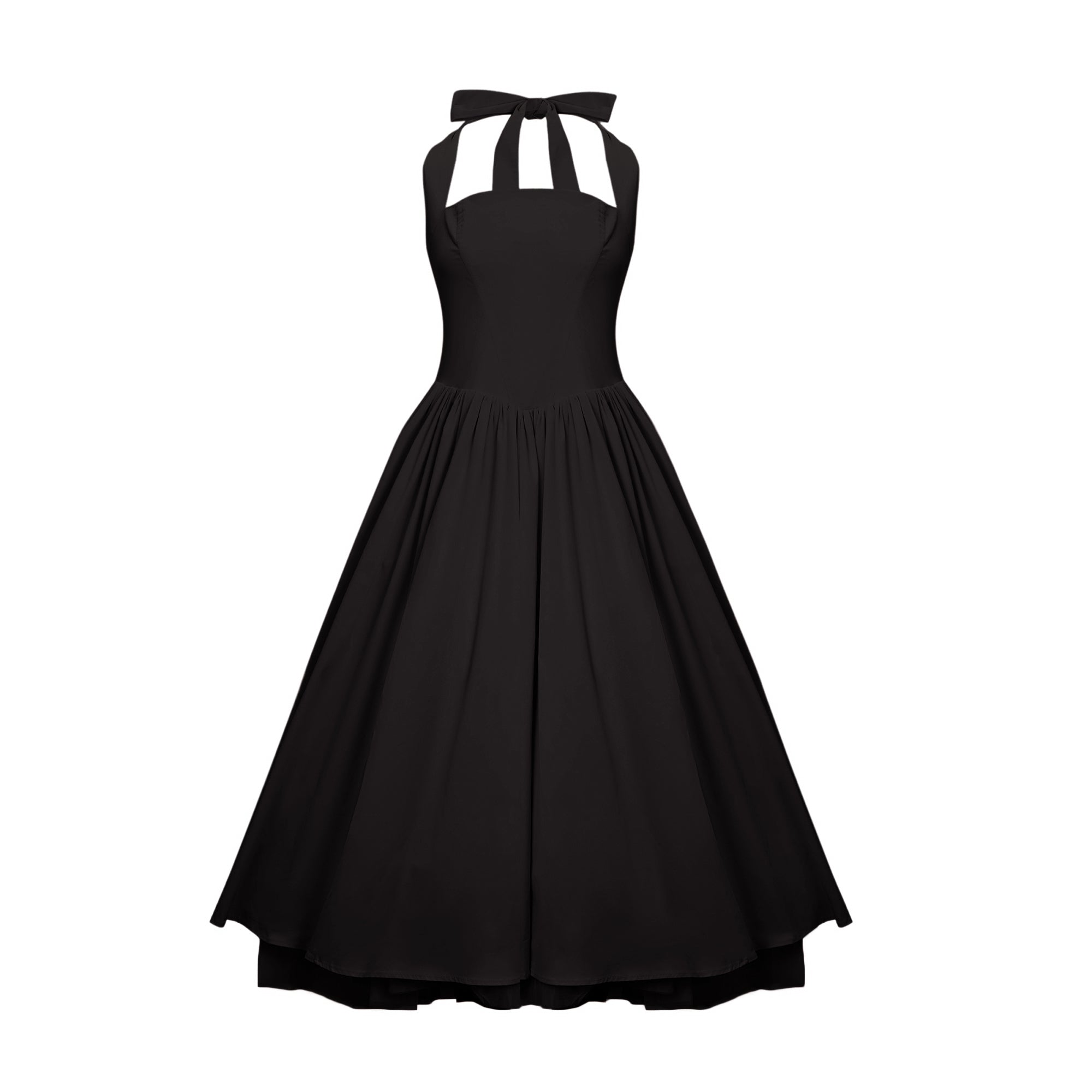 Eponine Black Layered Flared Hem Midi Dress