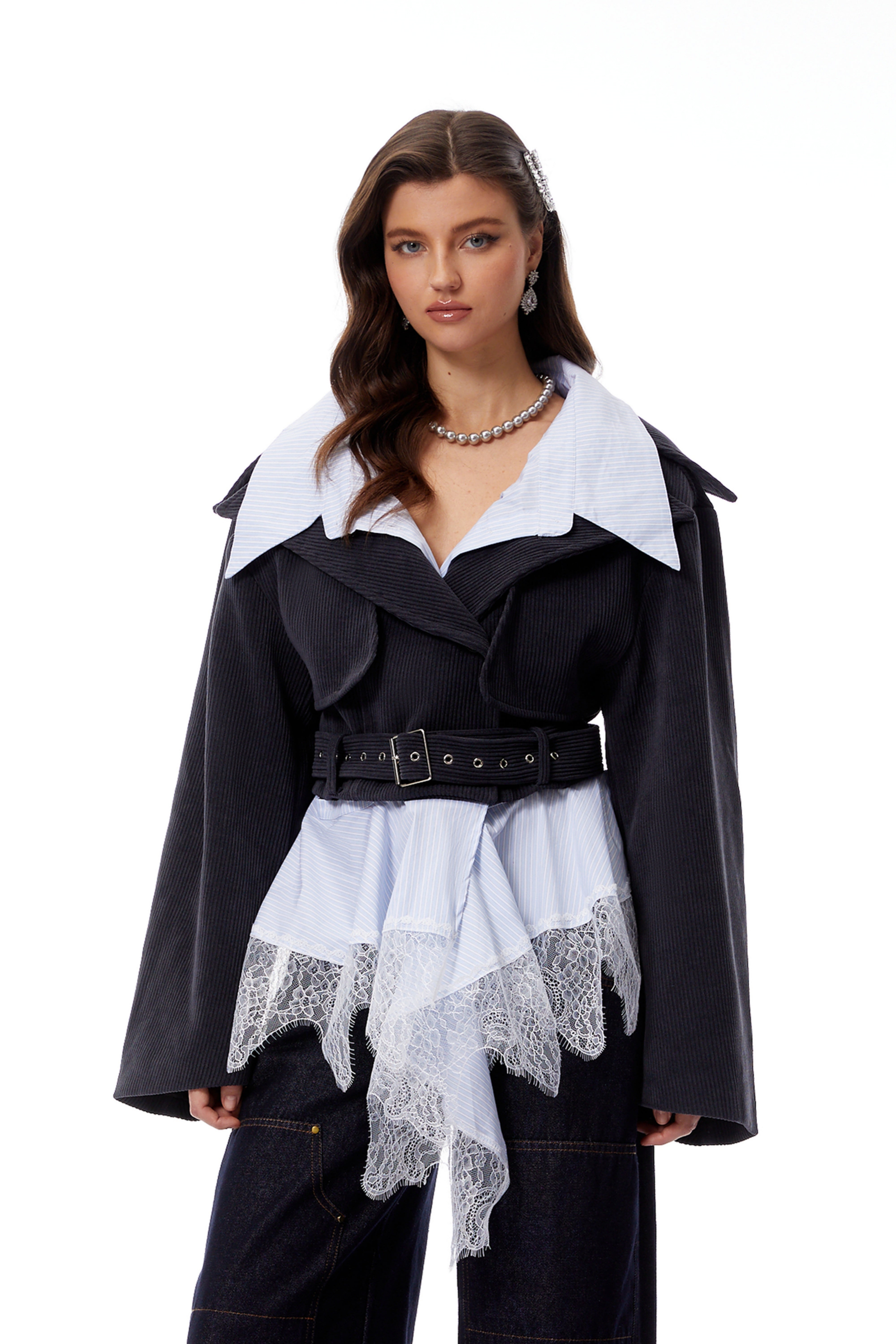 Kaja Charcoal Shirt Panel Corduroy Jacket