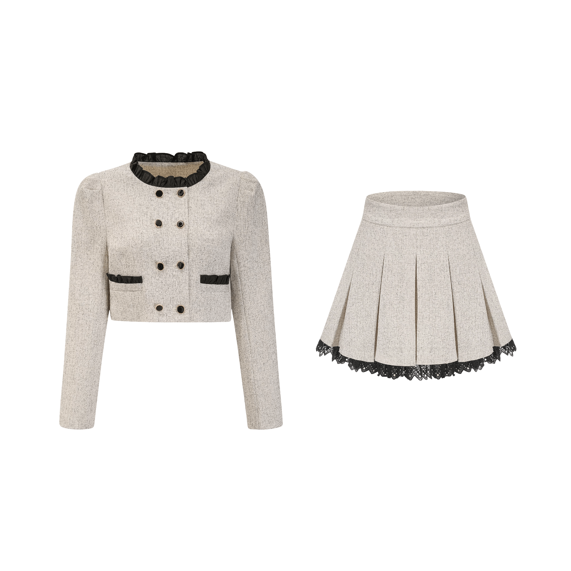 Roar-contrast-trim jacket & skirt matching set