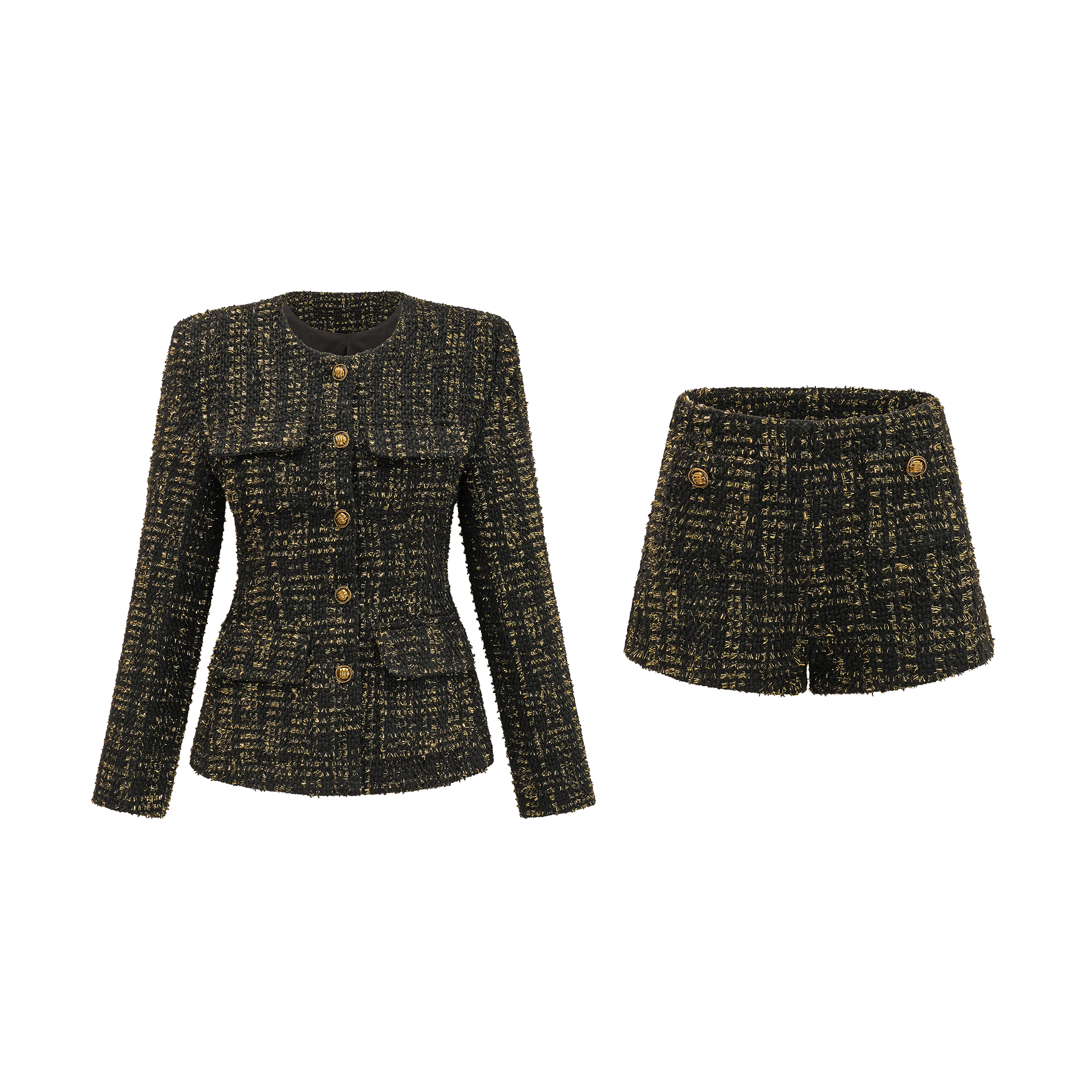 Claudine black metallic tweed jacket & shorts matching set