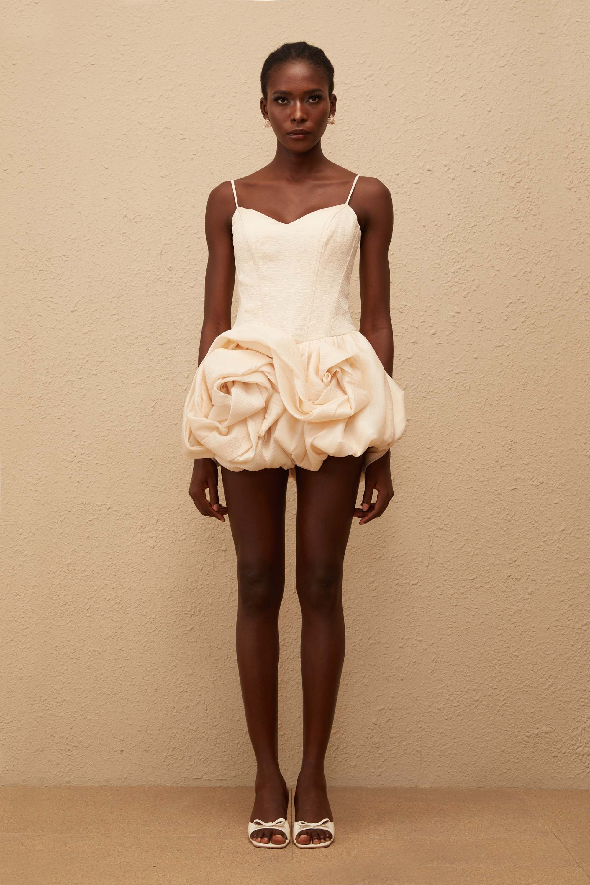 Melanie Neutral 3D Petal Bubble Mini Dress