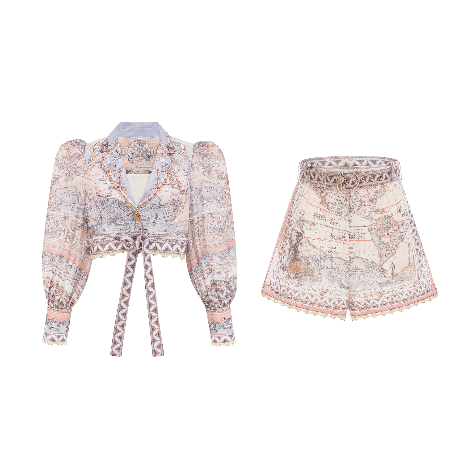 Marjolaine pattern-print top & shorts matching set