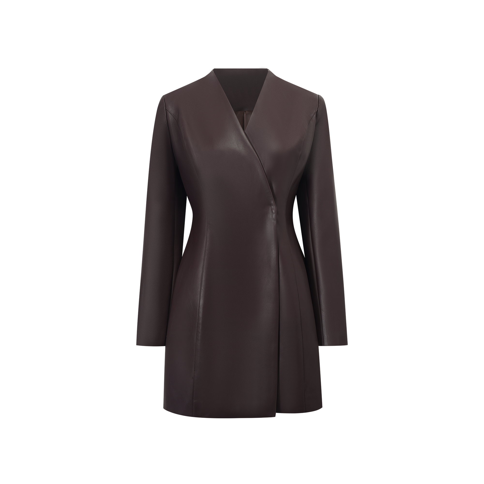 Solange Brown Leather Mini Blazer Dress