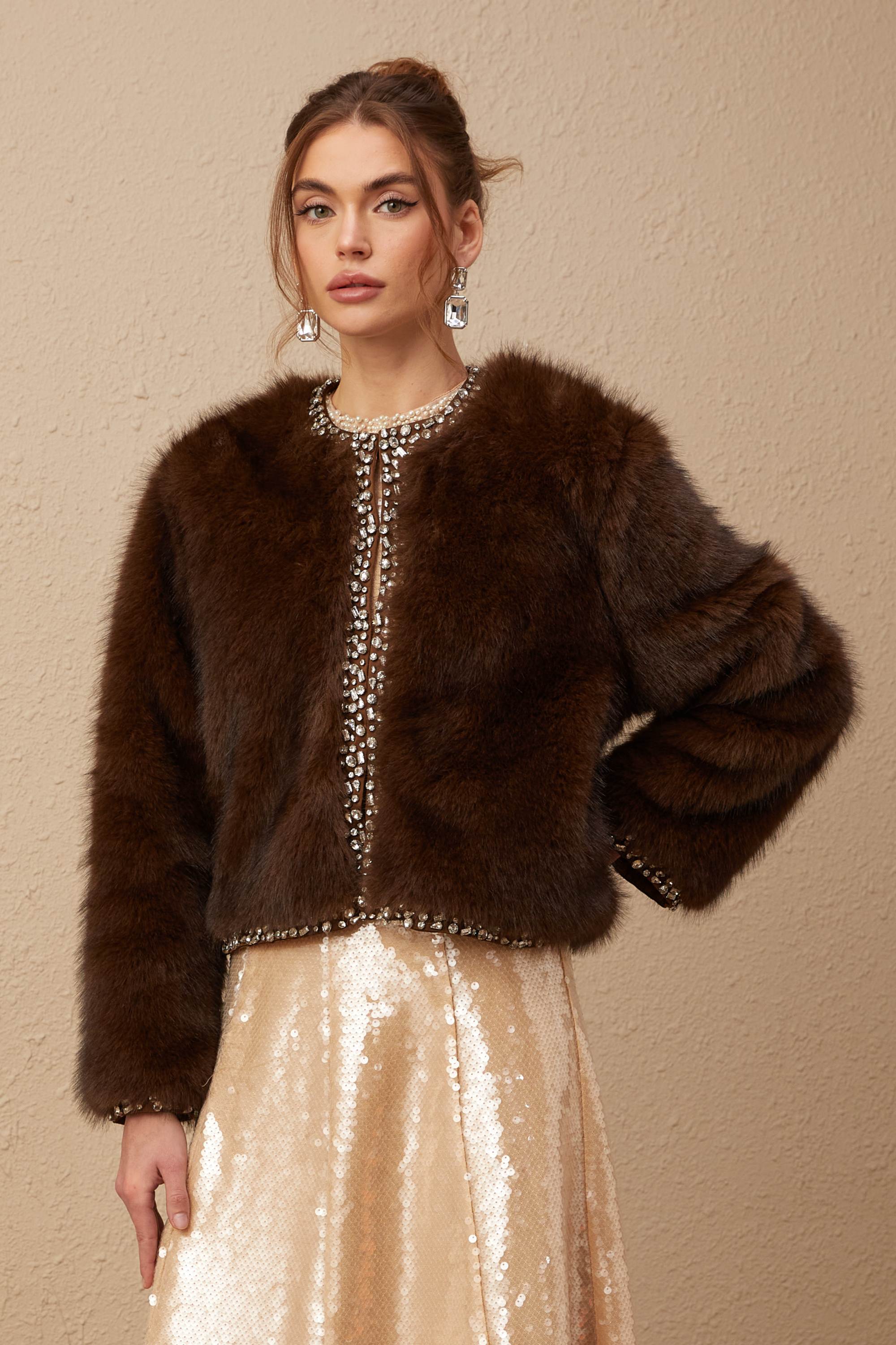 Solène ombré-effect crystal faux-fur coat