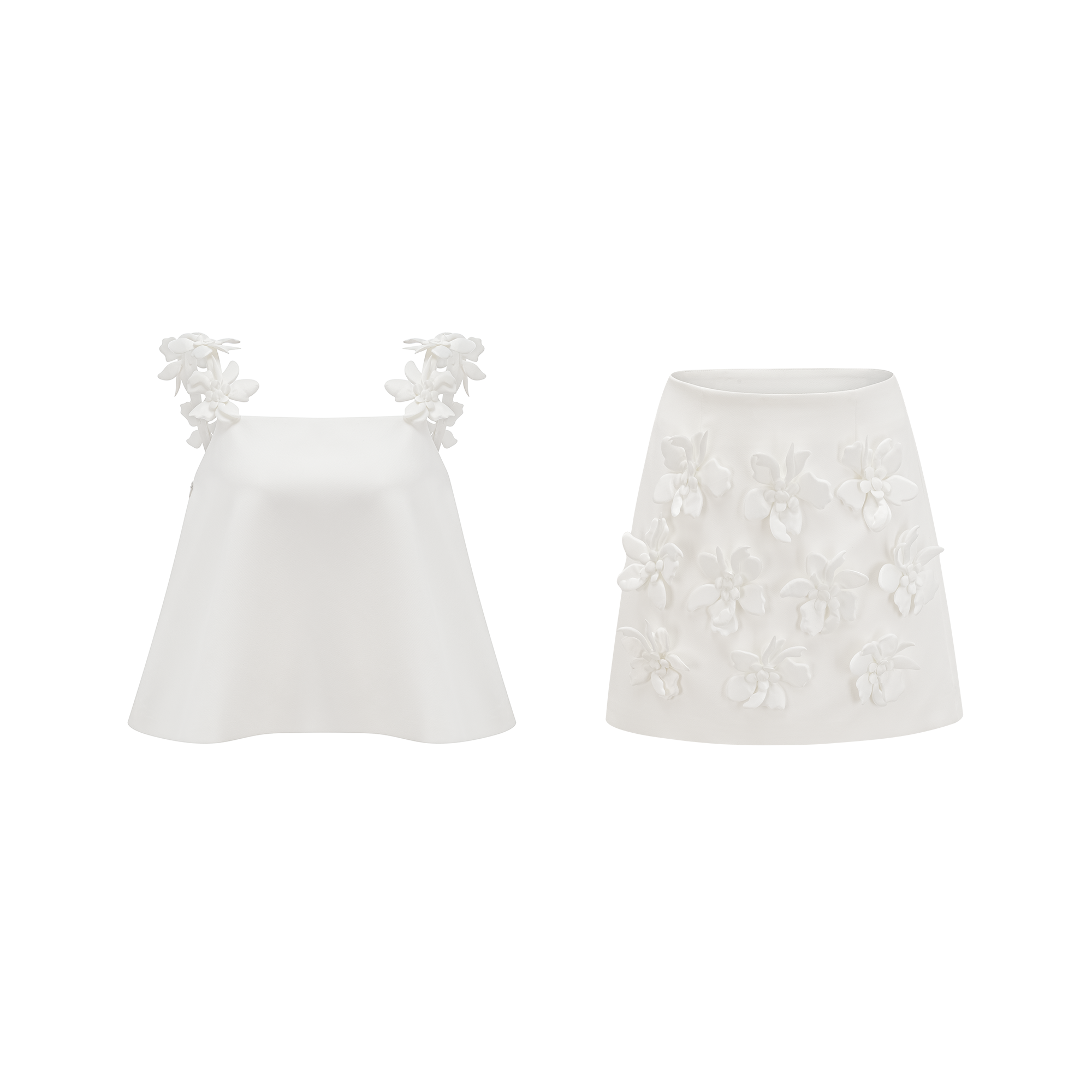 Odette white faux-floral top & skirt matching set