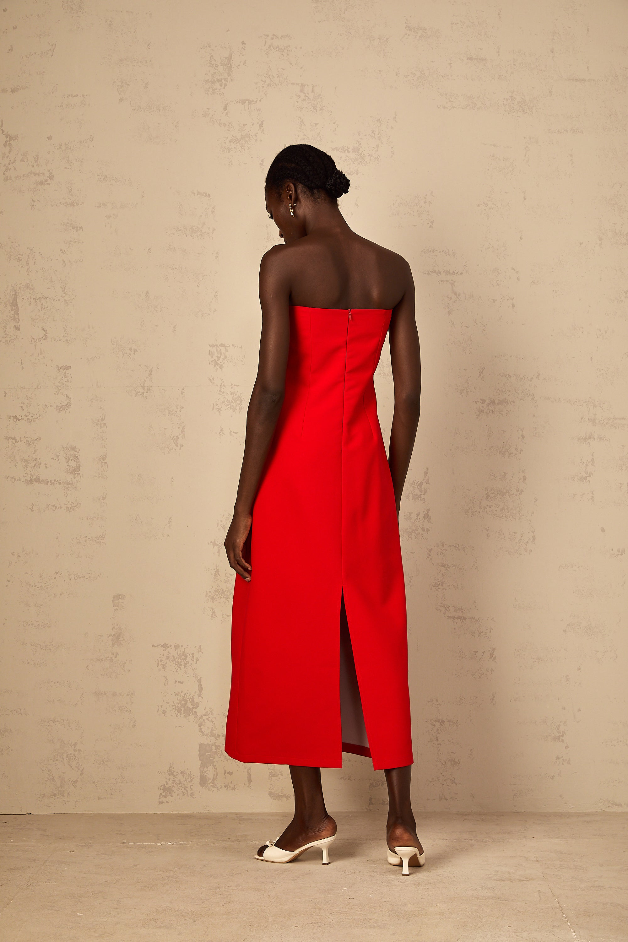 Irène Sequin Embroidered Off-Shoulder Midi Dress in Red