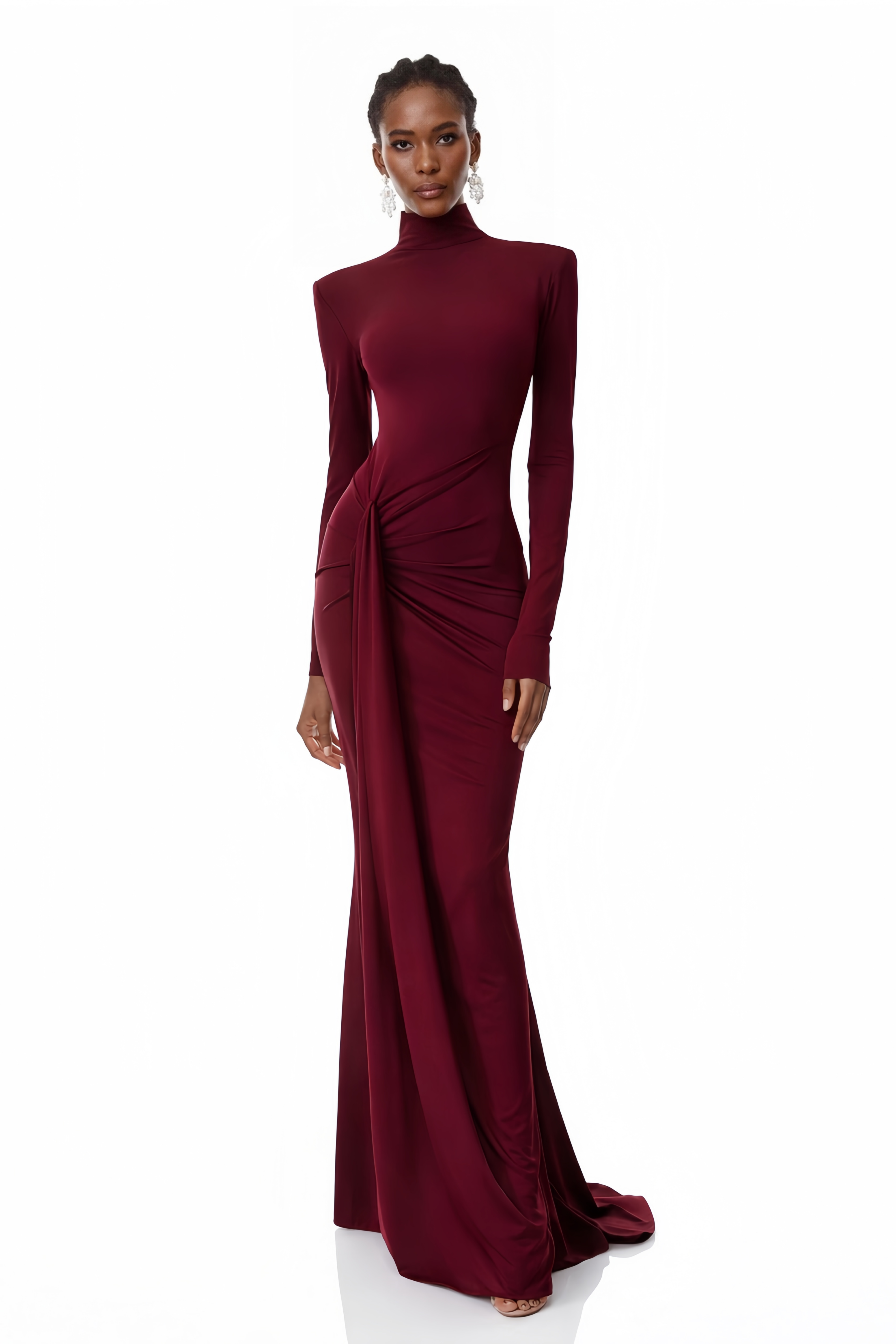 Neve Red High Neck Twist Knot Maxi Dress