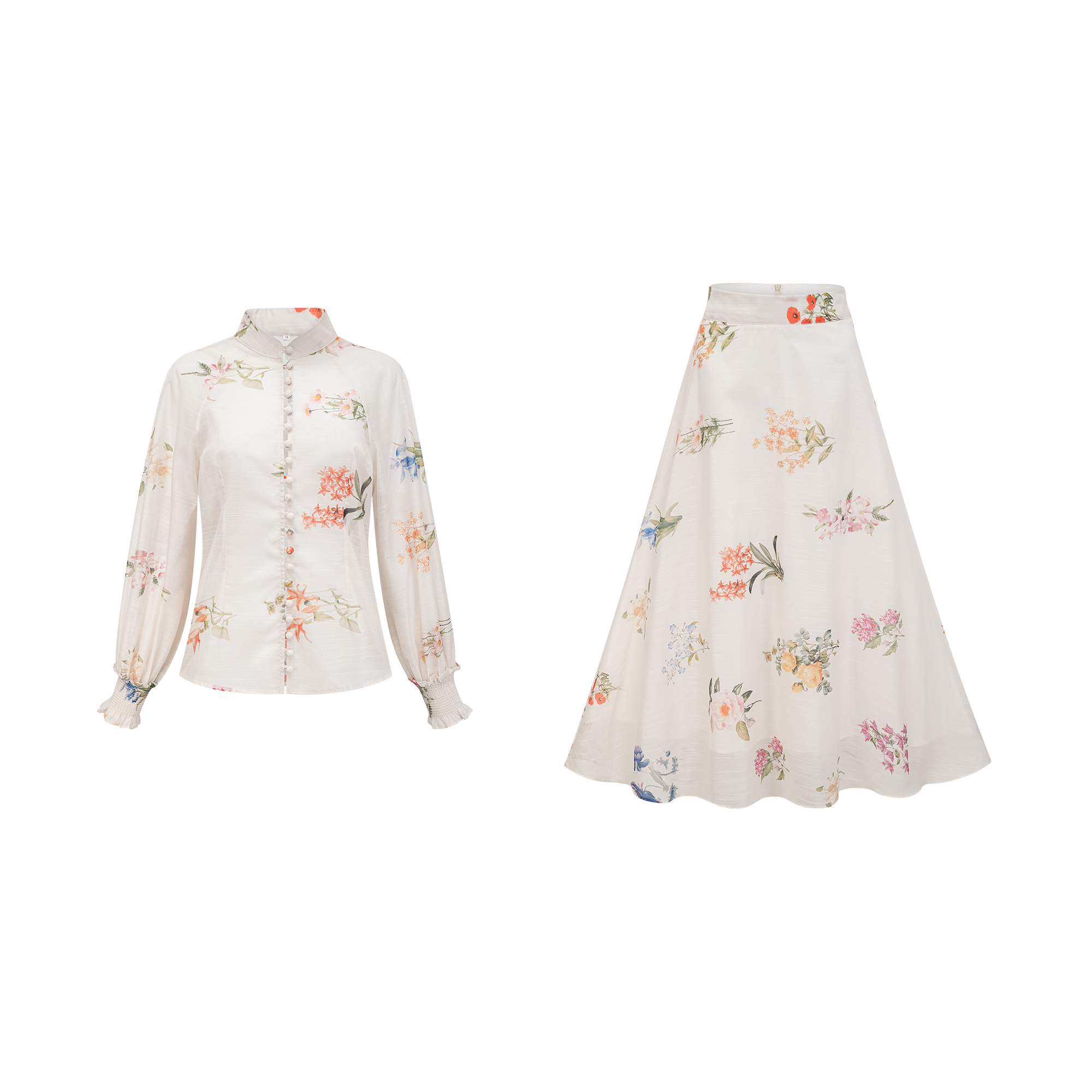 Céleste floral-print top & skirt matching set