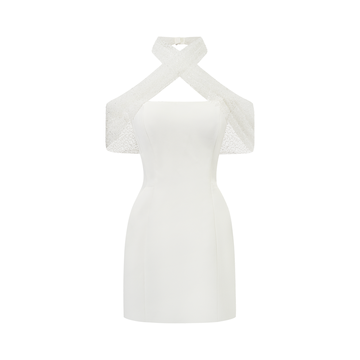 Ulla White Cross Over Bodycon Mini Dress, L / White