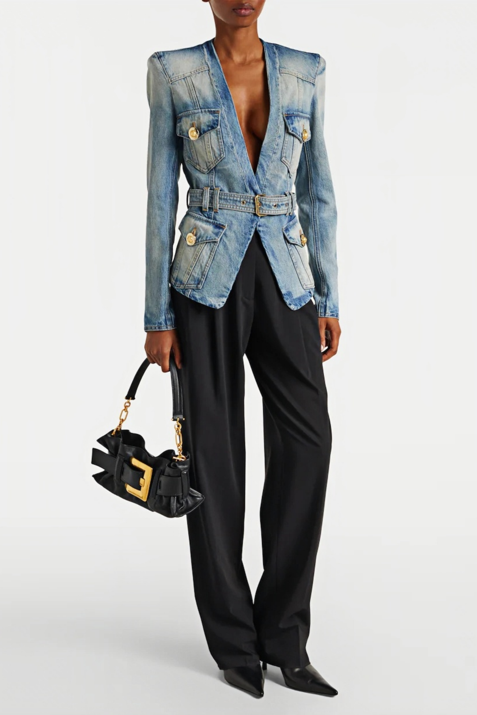 جاكيت دينيم أزرق فاتح مزود بحزام إيدا