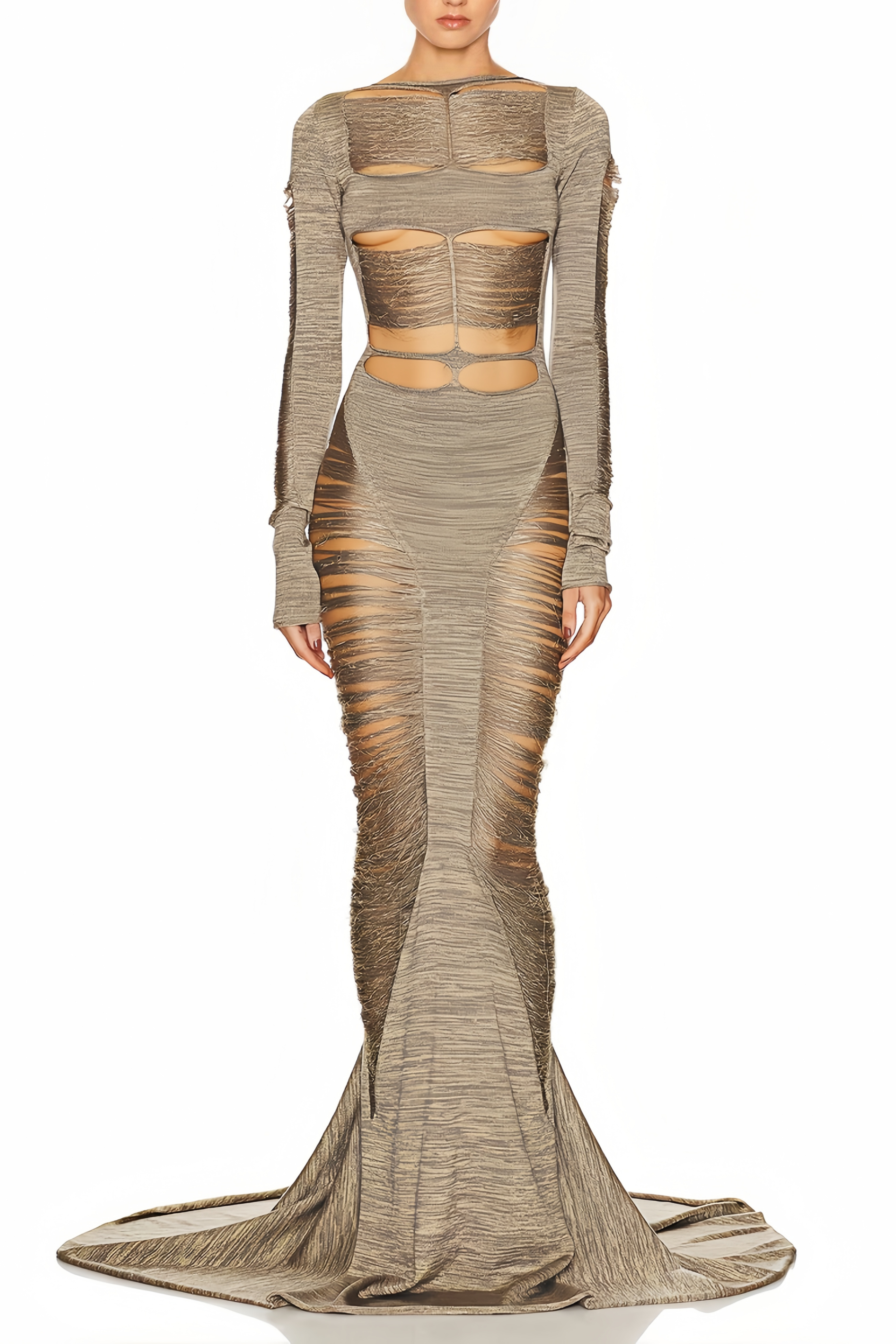 Lilla Gold Glitzer-Maxikleid mit Cut-Outs