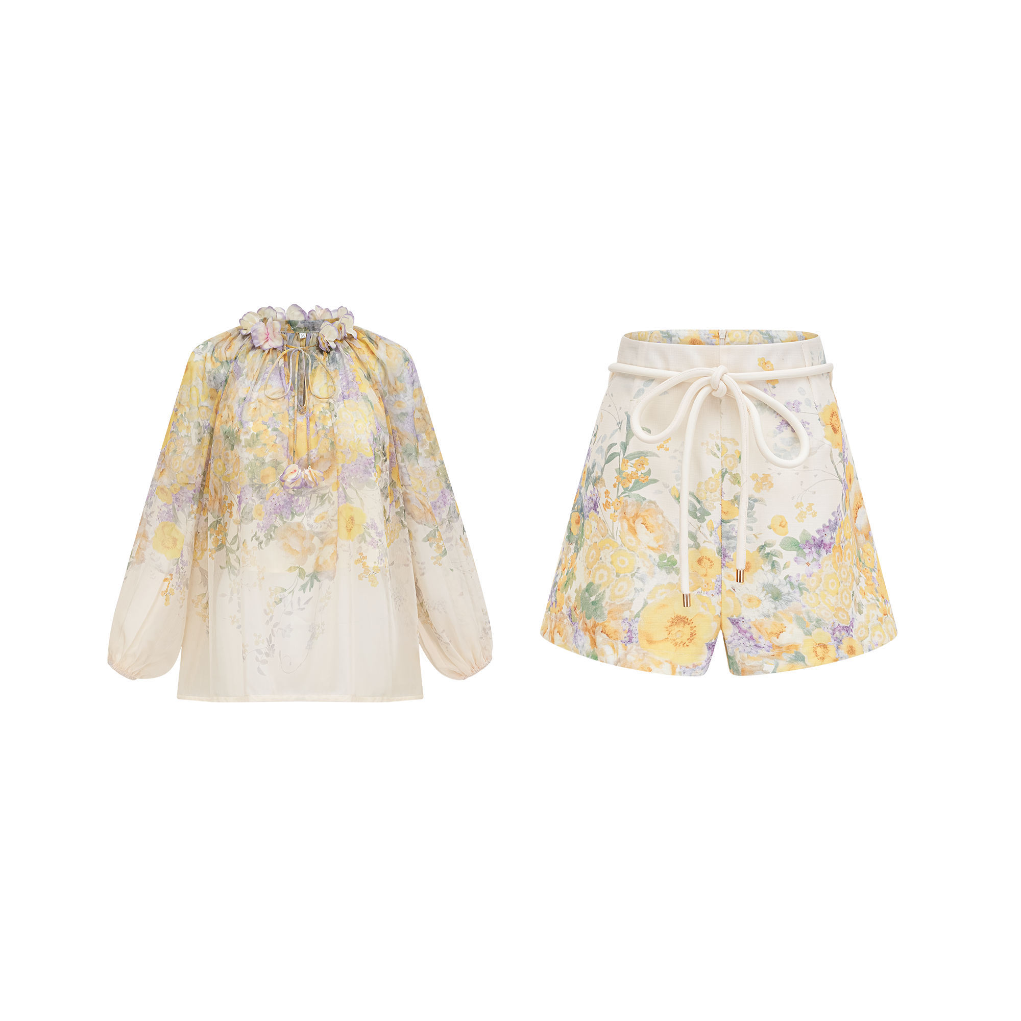 Léna floral-print blouse & shorts matching set