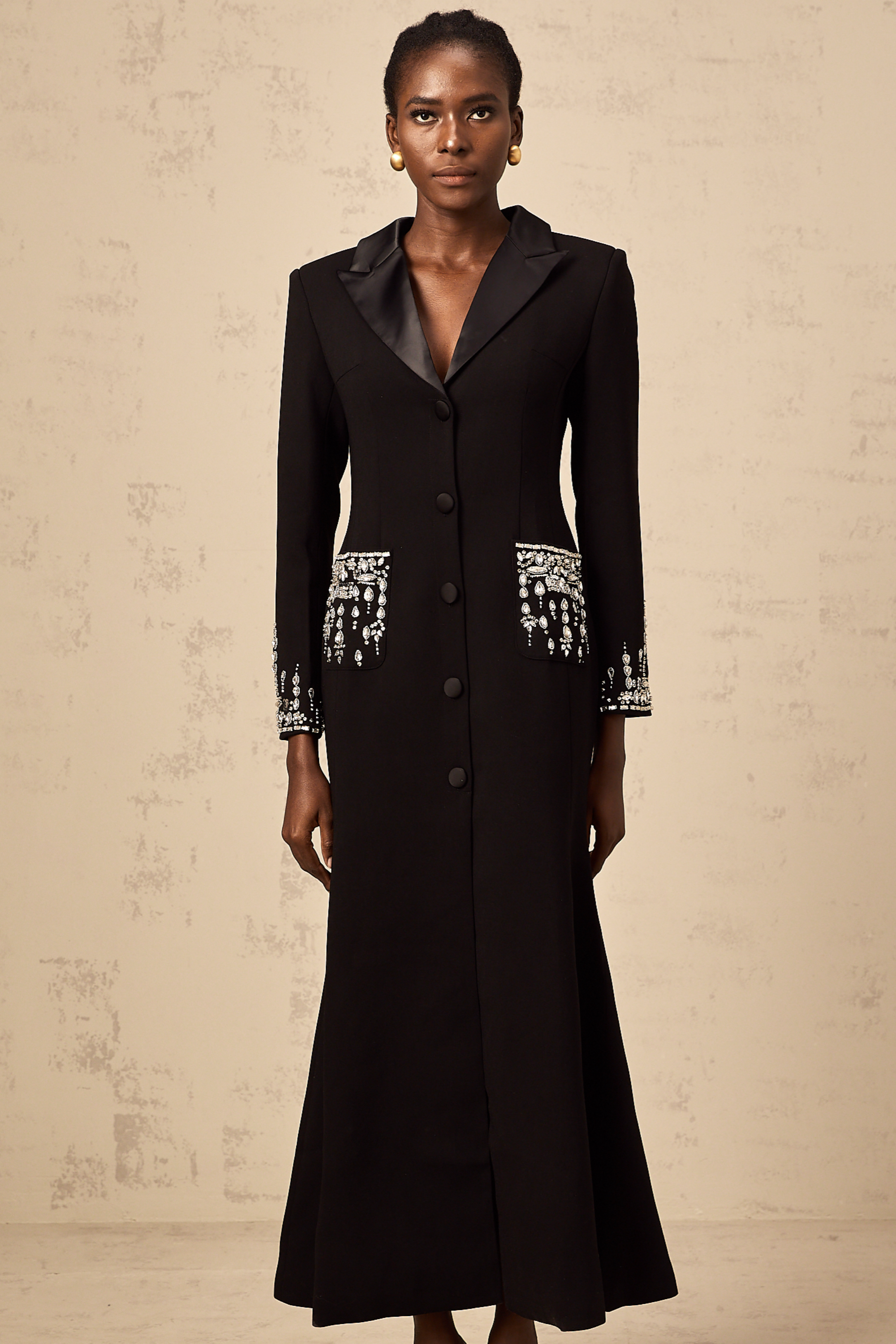 Diane black embellished maxi blazer dress